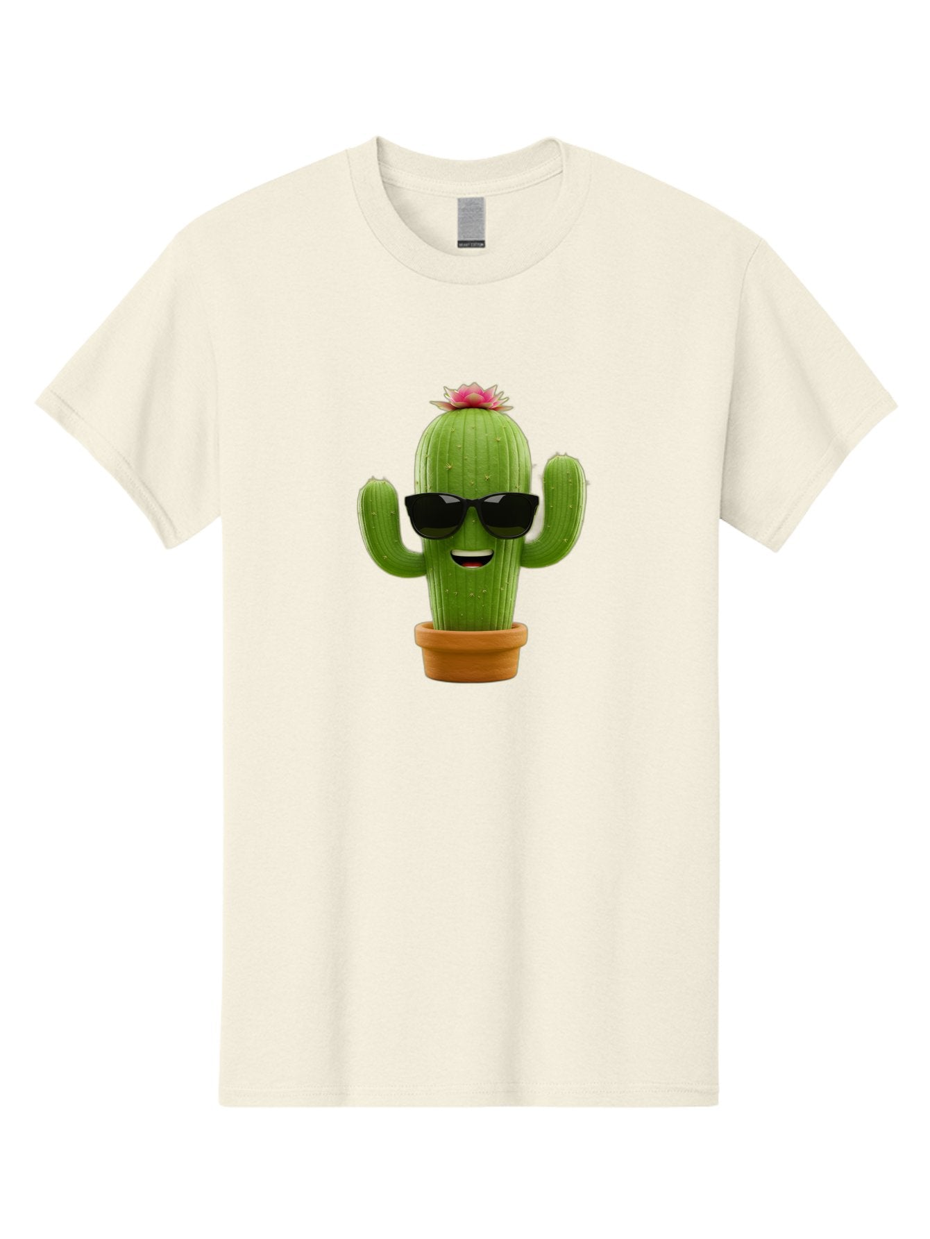 Cactus-With-Sunglasses-3 Men'S Graphic Tee, 100% Cotton, Comfortable Casual Summer Wear, Machine Washable, Cartoon Cactus, Potted Plant, Sunglasses, Smiling Face, Pink Flower, Quirky Character, Fun Design, Modern Illustration, Unique Decor Bac766