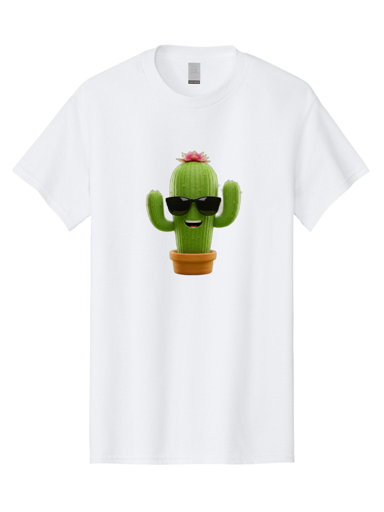Cactus-With-Sunglasses-3 Men'S Graphic Tee, 100% Cotton, Comfortable Casual Summer Wear, Machine Washable, Cartoon Cactus, Potted Plant, Sunglasses, Smiling Face, Pink Flower, Quirky Character, Fun Design, Modern Illustration, Unique Decor Bac766 7