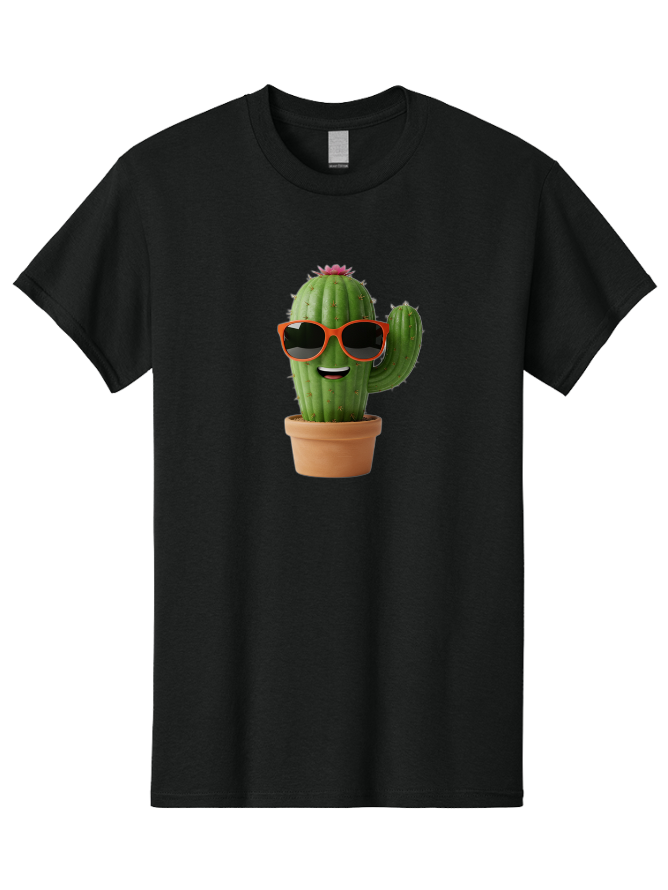 Cactus-With-Sunglasses Men'S Graphic Tee, 100% Cotton, Comfortable Casual Summer Wear, Machine Washable, Funny Cactus, Cartoon Character, Cactus In Sunglasses, Orange Shades, Happy Face, Potted Cactus, Red Sunglasses, Quirky Illustration, Bac767