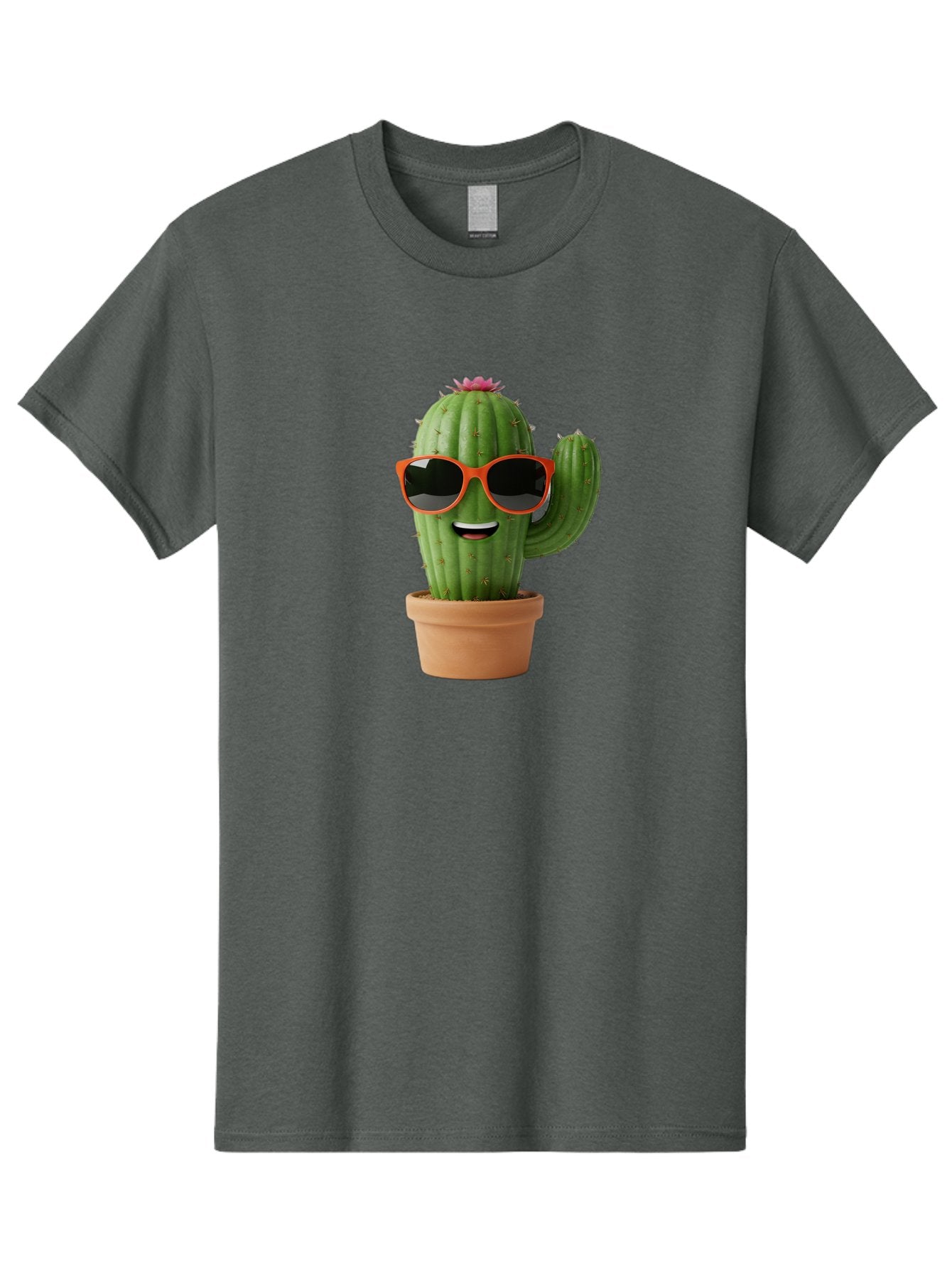 Cactus-With-Sunglasses Men'S Graphic Tee, 100% Cotton, Comfortable Casual Summer Wear, Machine Washable, Funny Cactus, Cartoon Character, Cactus In Sunglasses, Orange Shades, Happy Face, Potted Cactus, Red Sunglasses, Quirky Illustration, Bac767 5