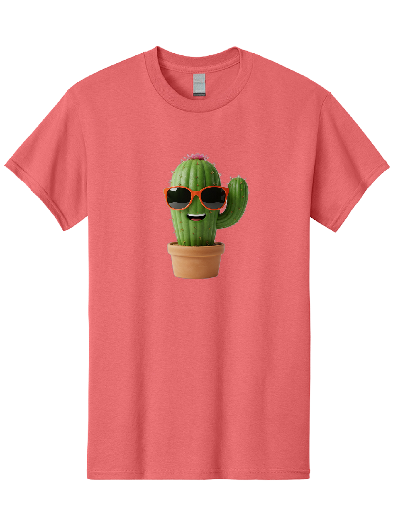 Cactus-With-Sunglasses Men'S Graphic Tee, 100% Cotton, Comfortable Casual Summer Wear, Machine Washable, Funny Cactus, Cartoon Character, Cactus In Sunglasses, Orange Shades, Happy Face, Potted Cactus, Red Sunglasses, Quirky Illustration, Bac767 7
