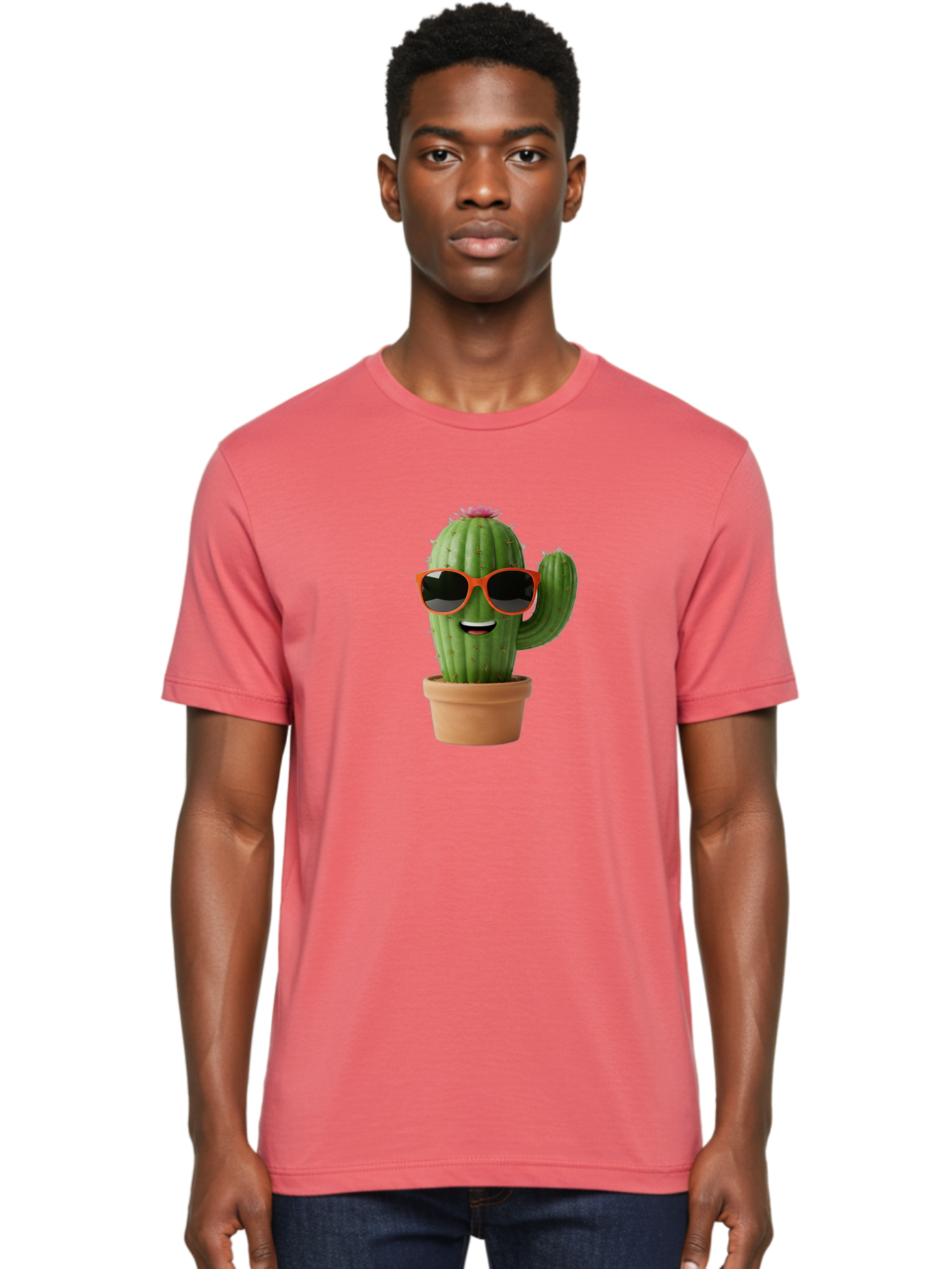 Cactus-With-Sunglasses Men'S Graphic Tee, 100% Cotton, Comfortable Casual Summer Wear, Machine Washable, Funny Cactus, Cartoon Character, Cactus In Sunglasses, Orange Shades, Happy Face, Potted Cactus, Red Sunglasses, Quirky Illustration, Bac767 22