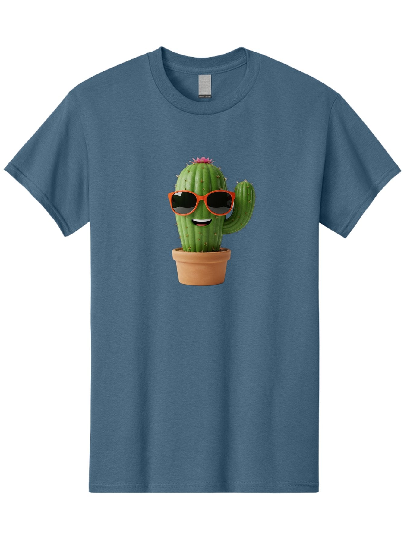 Cactus-With-Sunglasses Men'S Graphic Tee, 100% Cotton, Comfortable Casual Summer Wear, Machine Washable, Funny Cactus, Cartoon Character, Cactus In Sunglasses, Orange Shades, Happy Face, Potted Cactus, Red Sunglasses, Quirky Illustration, Bac767 8