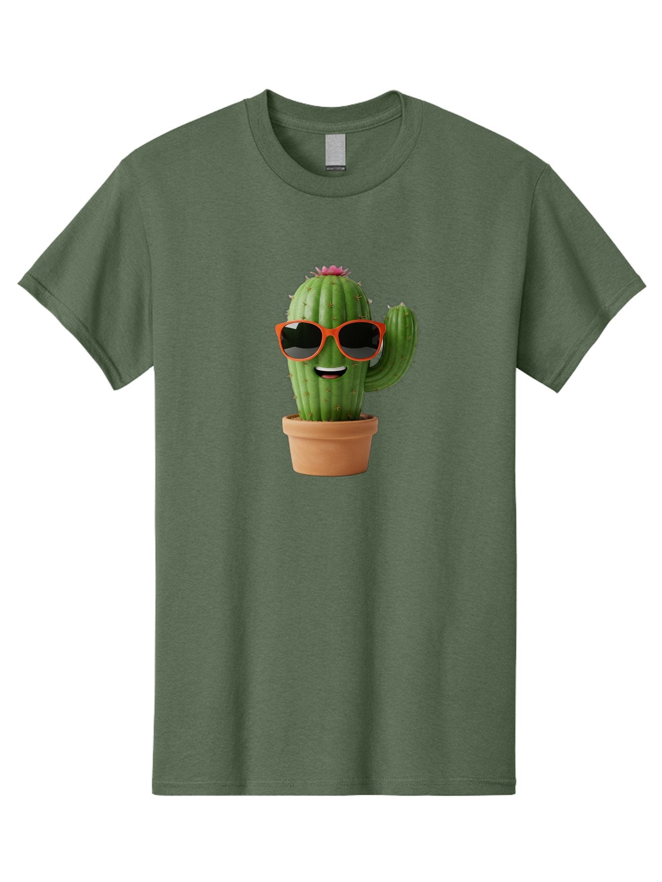Cactus-With-Sunglasses Men'S Graphic Tee, 100% Cotton, Comfortable Casual Summer Wear, Machine Washable, Funny Cactus, Cartoon Character, Cactus In Sunglasses, Orange Shades, Happy Face, Potted Cactus, Red Sunglasses, Quirky Illustration, Bac767 7