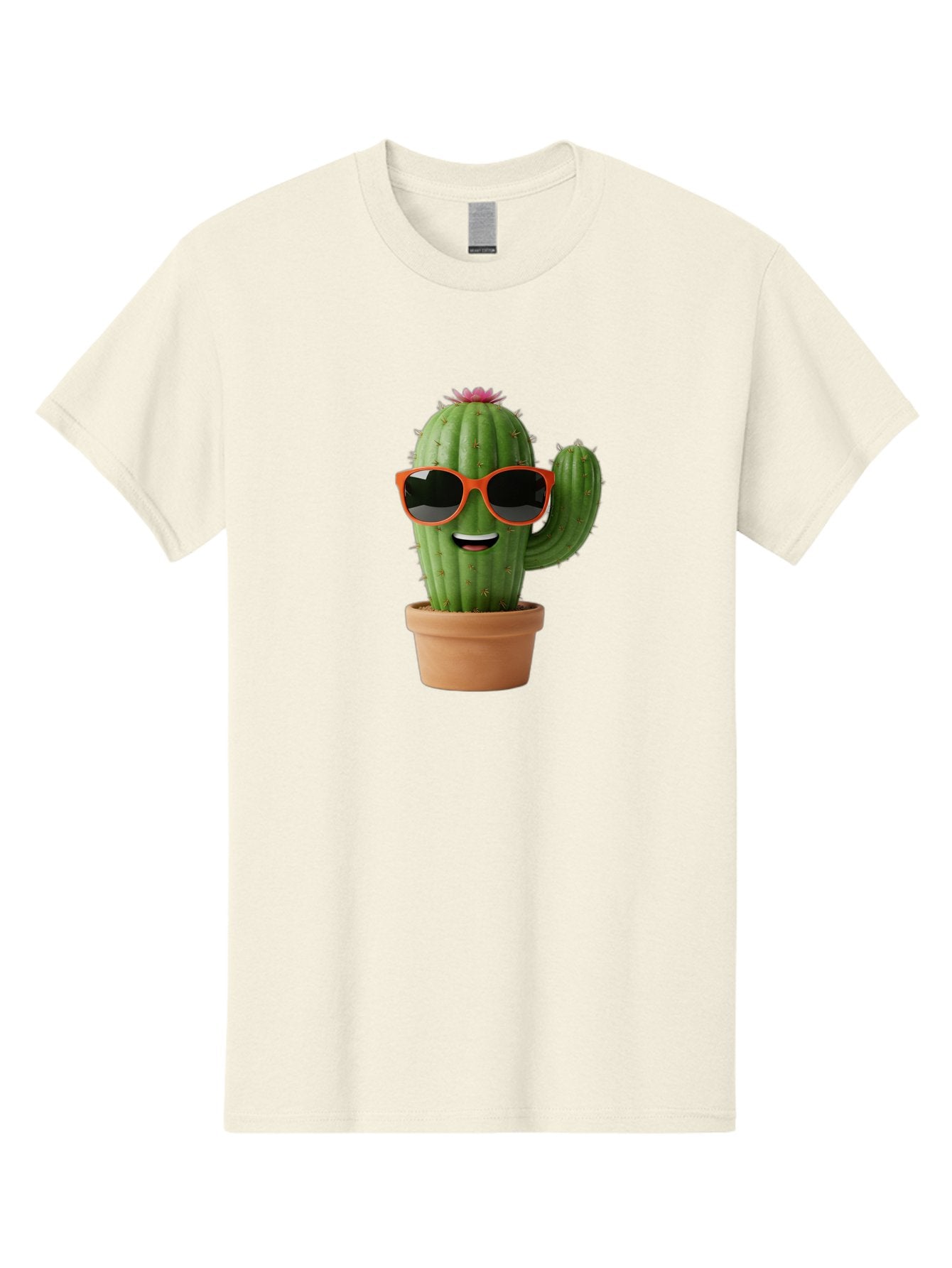 Cactus-With-Sunglasses Men'S Graphic Tee, 100% Cotton, Comfortable Casual Summer Wear, Machine Washable, Funny Cactus, Cartoon Character, Cactus In Sunglasses, Orange Shades, Happy Face, Potted Cactus, Red Sunglasses, Quirky Illustration, Bac767 12