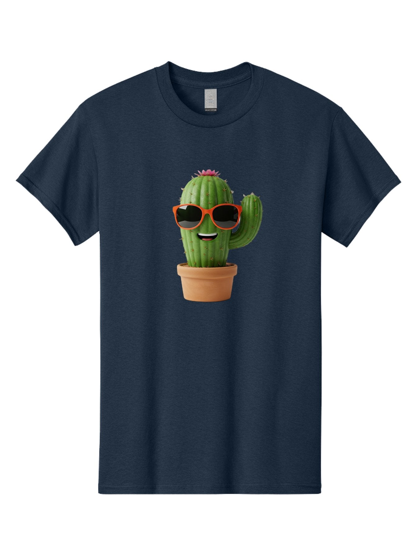 Cactus-With-Sunglasses Men'S Graphic Tee, 100% Cotton, Comfortable Casual Summer Wear, Machine Washable, Funny Cactus, Cartoon Character, Cactus In Sunglasses, Orange Shades, Happy Face, Potted Cactus, Red Sunglasses, Quirky Illustration, Bac767