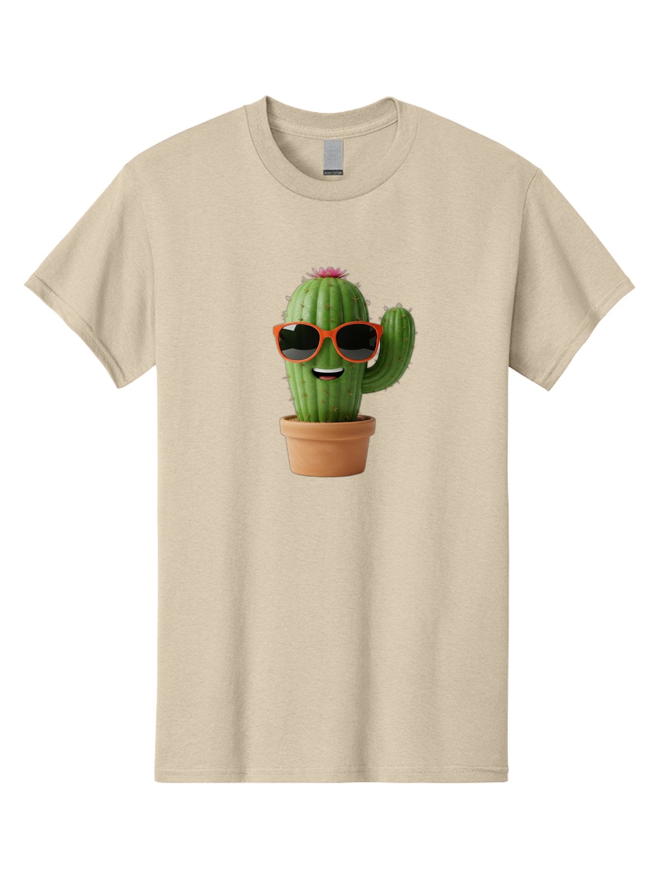 Cactus-With-Sunglasses Men'S Graphic Tee, 100% Cotton, Comfortable Casual Summer Wear, Machine Washable, Funny Cactus, Cartoon Character, Cactus In Sunglasses, Orange Shades, Happy Face, Potted Cactus, Red Sunglasses, Quirky Illustration, Bac767 11
