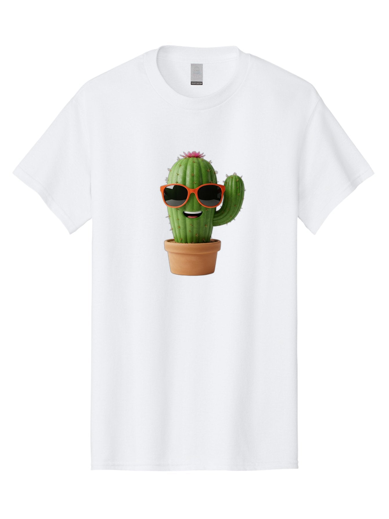 Cactus-With-Sunglasses Men'S Graphic Tee, 100% Cotton, Comfortable Casual Summer Wear, Machine Washable, Funny Cactus, Cartoon Character, Cactus In Sunglasses, Orange Shades, Happy Face, Potted Cactus, Red Sunglasses, Quirky Illustration, Bac767 13