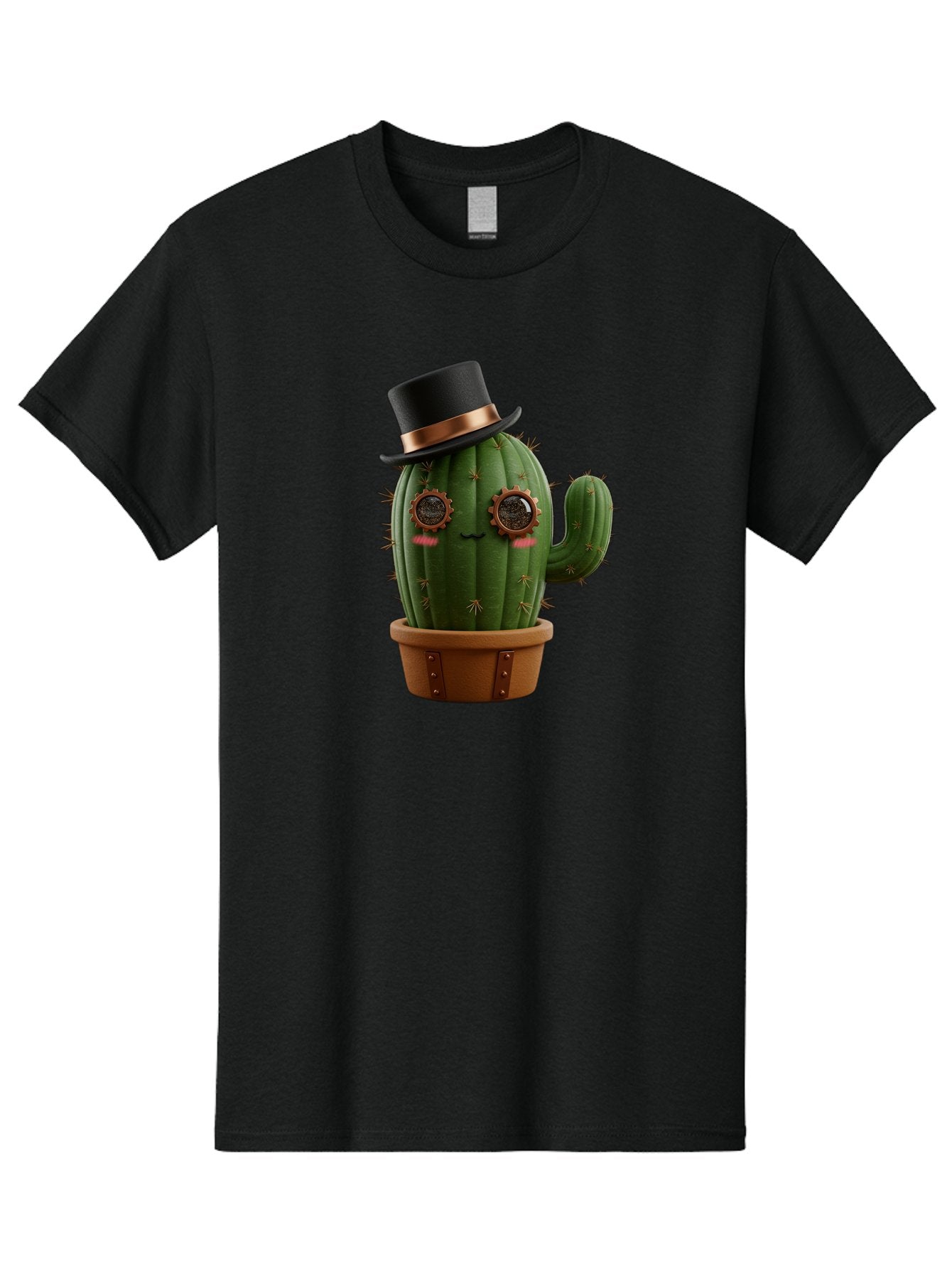 Cactus-With-Top-Hat Men'S Graphic Tee, 100% Cotton, Comfortable Casual Summer Wear, Machine Washable, Steampunk Cactus, Top Hat, Copper Accents, Vintage Vibe, Quirky Character, Fantasy Art, Unique Decor, Creative Design, Steampunk Style Bac768 6