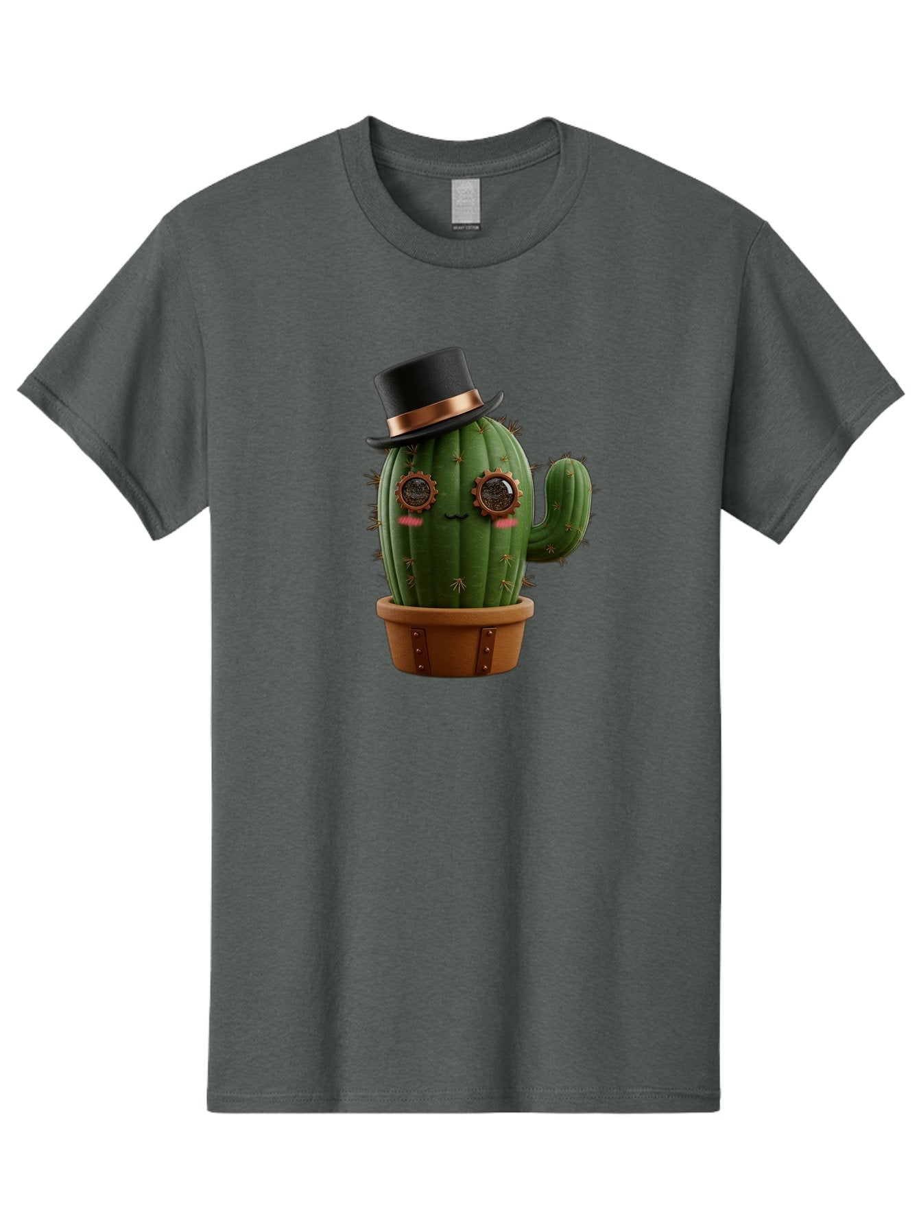 Cactus-With-Top-Hat Men'S Graphic Tee, 100% Cotton, Comfortable Casual Summer Wear, Machine Washable, Steampunk Cactus, Top Hat, Copper Accents, Vintage Vibe, Quirky Character, Fantasy Art, Unique Decor, Creative Design, Steampunk Style Bac768 7