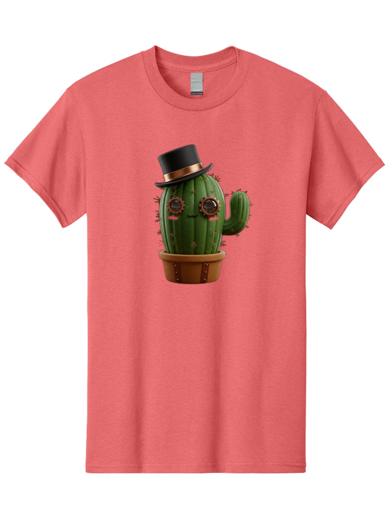 Cactus-With-Top-Hat Men'S Graphic Tee, 100% Cotton, Comfortable Casual Summer Wear, Machine Washable, Steampunk Cactus, Top Hat, Copper Accents, Vintage Vibe, Quirky Character, Fantasy Art, Unique Decor, Creative Design, Steampunk Style Bac768 3