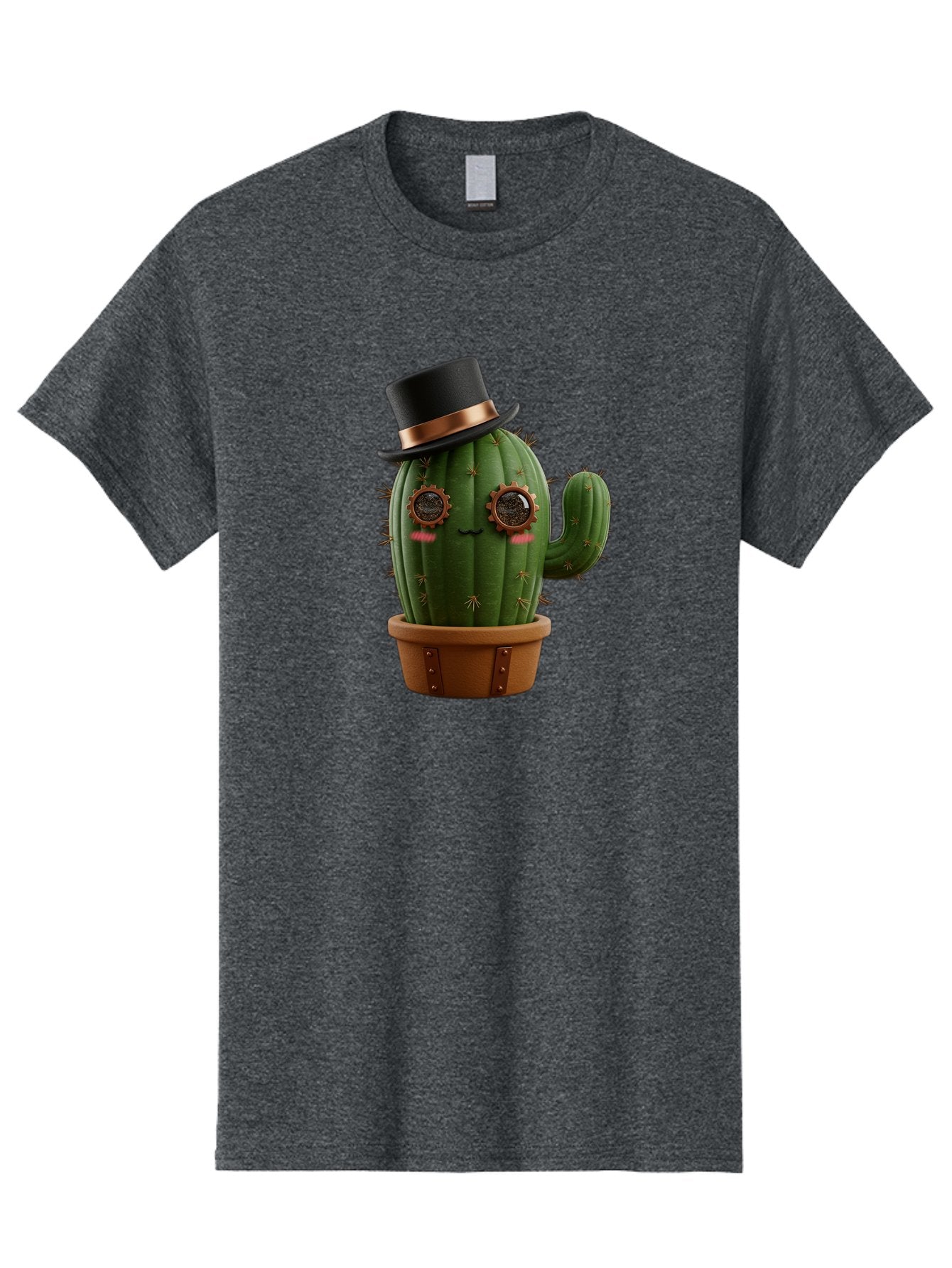 Cactus-With-Top-Hat Men'S Graphic Tee, 100% Cotton, Comfortable Casual Summer Wear, Machine Washable, Steampunk Cactus, Top Hat, Copper Accents, Vintage Vibe, Quirky Character, Fantasy Art, Unique Decor, Creative Design, Steampunk Style Bac768 14