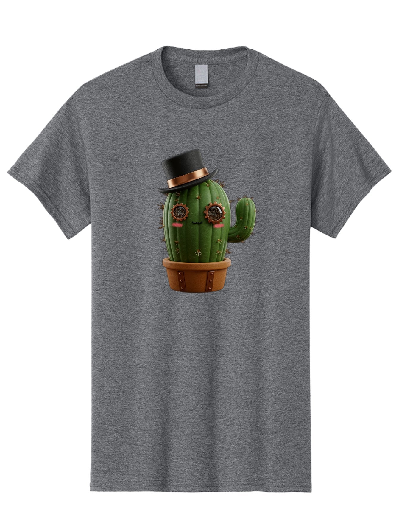 Cactus-With-Top-Hat Men'S Graphic Tee, 100% Cotton, Comfortable Casual Summer Wear, Machine Washable, Steampunk Cactus, Top Hat, Copper Accents, Vintage Vibe, Quirky Character, Fantasy Art, Unique Decor, Creative Design, Steampunk Style Bac768 15