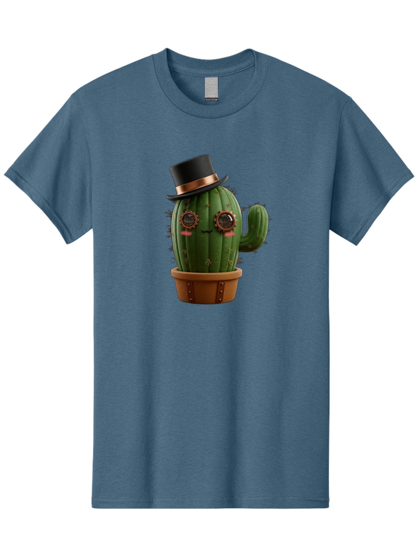 Cactus-With-Top-Hat Men'S Graphic Tee, 100% Cotton, Comfortable Casual Summer Wear, Machine Washable, Steampunk Cactus, Top Hat, Copper Accents, Vintage Vibe, Quirky Character, Fantasy Art, Unique Decor, Creative Design, Steampunk Style Bac768 5