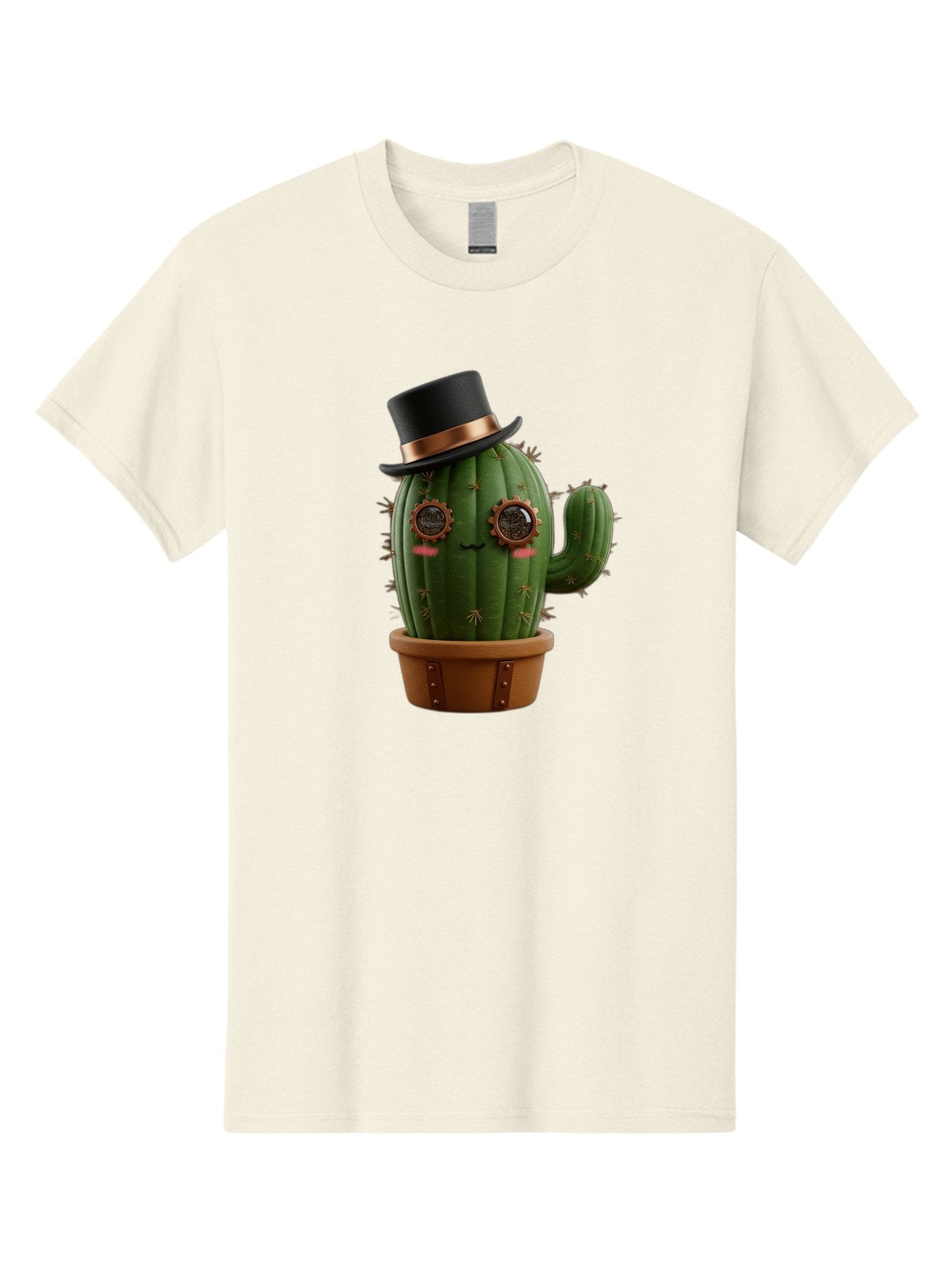 Cactus-With-Top-Hat Men'S Graphic Tee, 100% Cotton, Comfortable Casual Summer Wear, Machine Washable, Steampunk Cactus, Top Hat, Copper Accents, Vintage Vibe, Quirky Character, Fantasy Art, Unique Decor, Creative Design, Steampunk Style Bac768 10