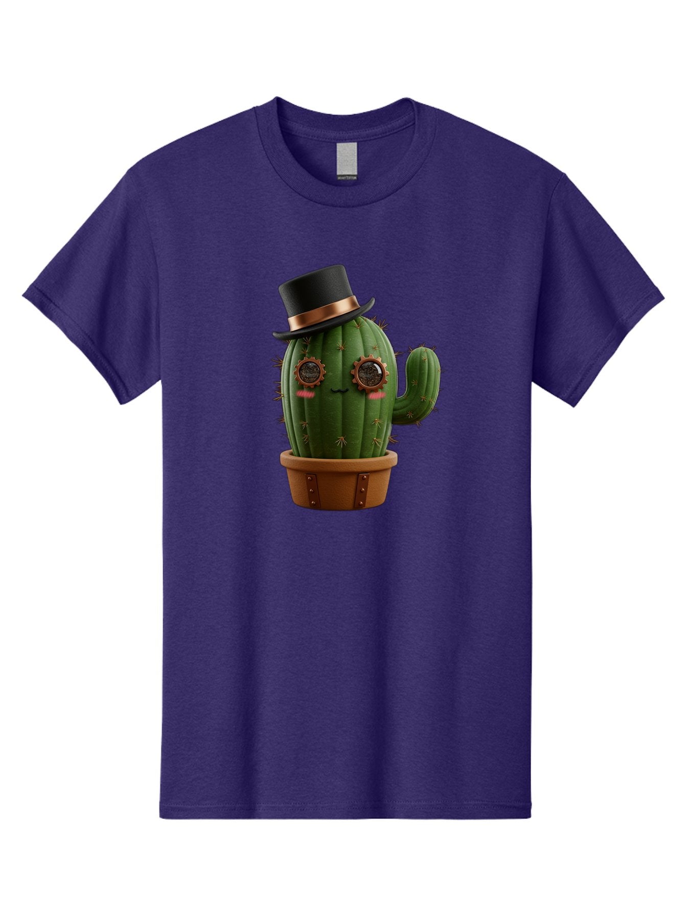 Cactus-With-Top-Hat Men'S Graphic Tee, 100% Cotton, Comfortable Casual Summer Wear, Machine Washable, Steampunk Cactus, Top Hat, Copper Accents, Vintage Vibe, Quirky Character, Fantasy Art, Unique Decor, Creative Design, Steampunk Style Bac768 11