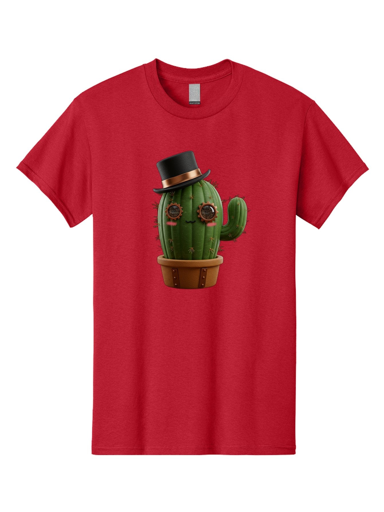 Cactus-With-Top-Hat Men'S Graphic Tee, 100% Cotton, Comfortable Casual Summer Wear, Machine Washable, Steampunk Cactus, Top Hat, Copper Accents, Vintage Vibe, Quirky Character, Fantasy Art, Unique Decor, Creative Design, Steampunk Style Bac768 13