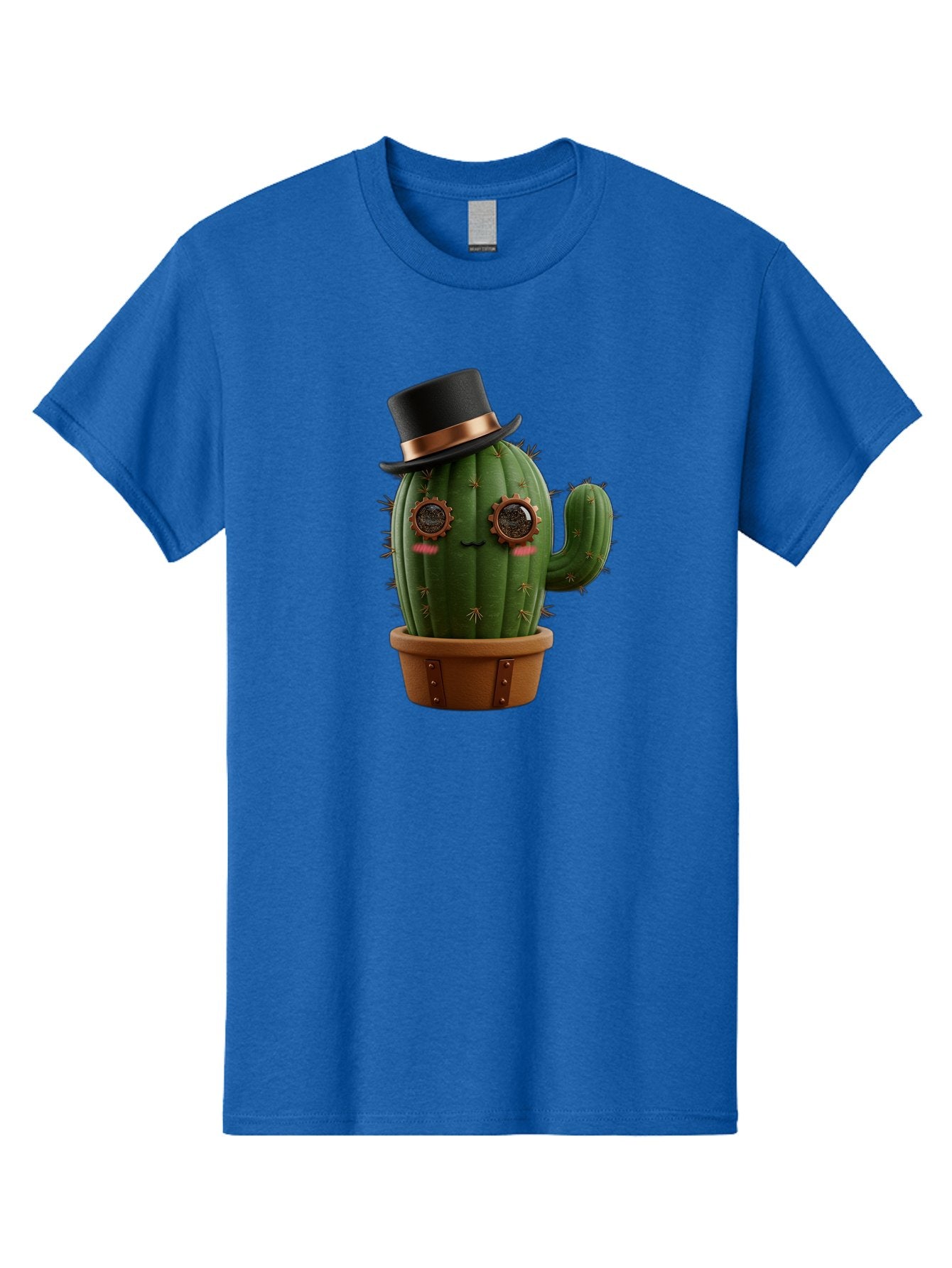 Cactus-With-Top-Hat Men'S Graphic Tee, 100% Cotton, Comfortable Casual Summer Wear, Machine Washable, Steampunk Cactus, Top Hat, Copper Accents, Vintage Vibe, Quirky Character, Fantasy Art, Unique Decor, Creative Design, Steampunk Style Bac768 12