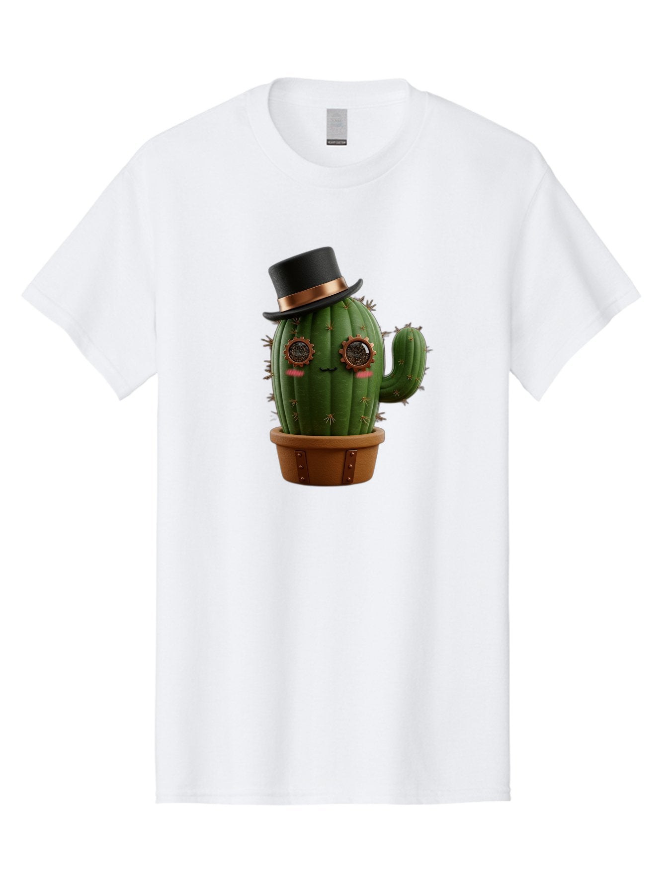 Cactus-With-Top-Hat Men'S Graphic Tee, 100% Cotton, Comfortable Casual Summer Wear, Machine Washable, Steampunk Cactus, Top Hat, Copper Accents, Vintage Vibe, Quirky Character, Fantasy Art, Unique Decor, Creative Design, Steampunk Style Bac768 9