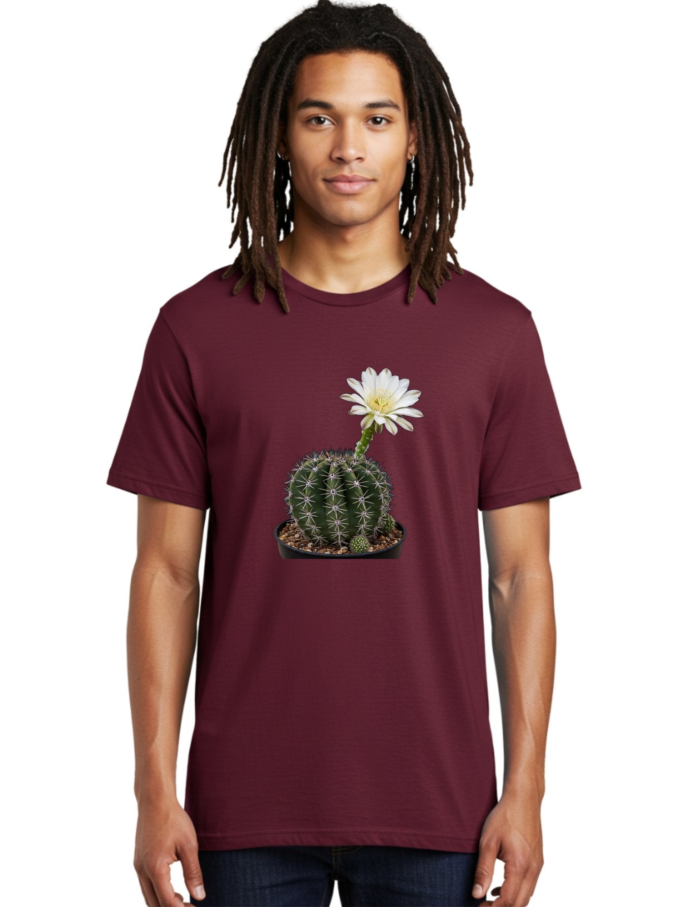 Cactus-With-White-Flower Men'S Graphic Tee, 100% Cotton, Comfortable Casual Summer Wear, Machine Washable, Cactus Plant, White Flower, Yellow Center, Spiky Texture, Potted Cactus, Succulent Bloom, Desert Flora, Floral Beauty, Cactus Flower, Bac769 16