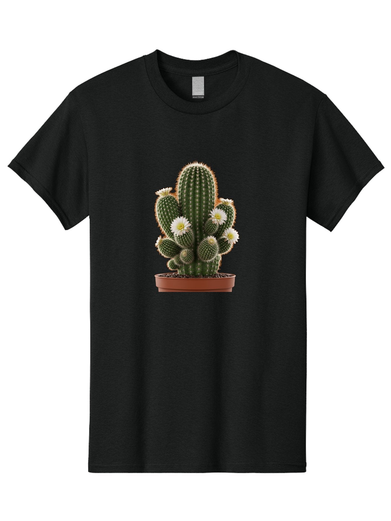 Cactus-With-White-Flowers Men'S Graphic Tee, 100% Cotton, Comfortable Casual Summer Wear, Machine Washable, Cactus Plant, White Flowers, Spiky Texture, Potted Cactus, Blooming Cactus, Desert Plants, Succulent Garden, Houseplants, Bac770 15