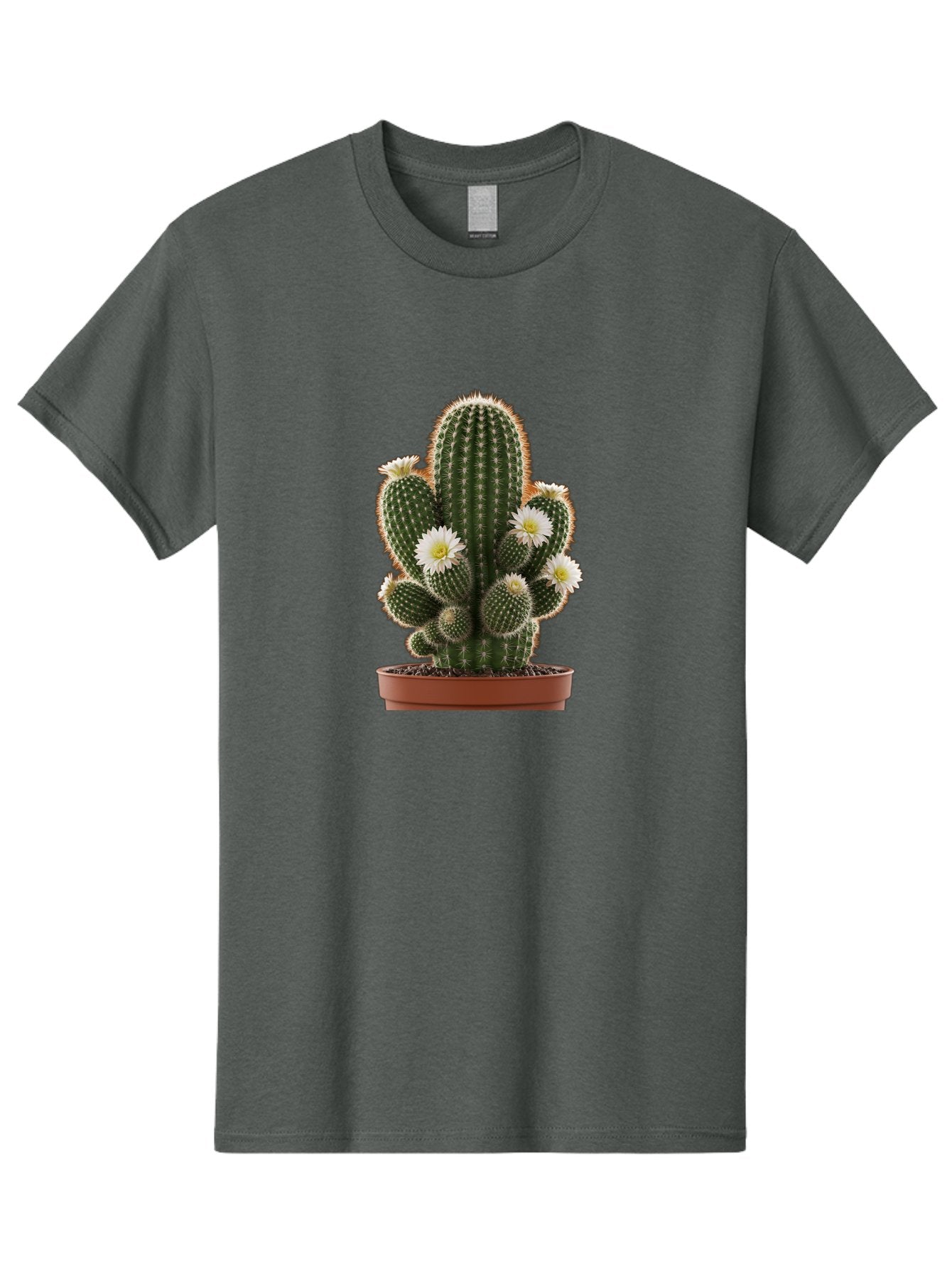 Cactus-With-White-Flowers Men'S Graphic Tee, 100% Cotton, Comfortable Casual Summer Wear, Machine Washable, Cactus Plant, White Flowers, Spiky Texture, Potted Cactus, Blooming Cactus, Desert Plants, Succulent Garden, Houseplants, Bac770 13