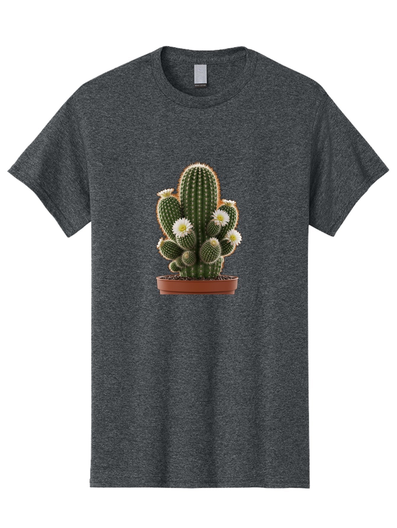 Cactus-With-White-Flowers Men'S Graphic Tee, 100% Cotton, Comfortable Casual Summer Wear, Machine Washable, Cactus Plant, White Flowers, Spiky Texture, Potted Cactus, Blooming Cactus, Desert Plants, Succulent Garden, Houseplants, Bac770 3