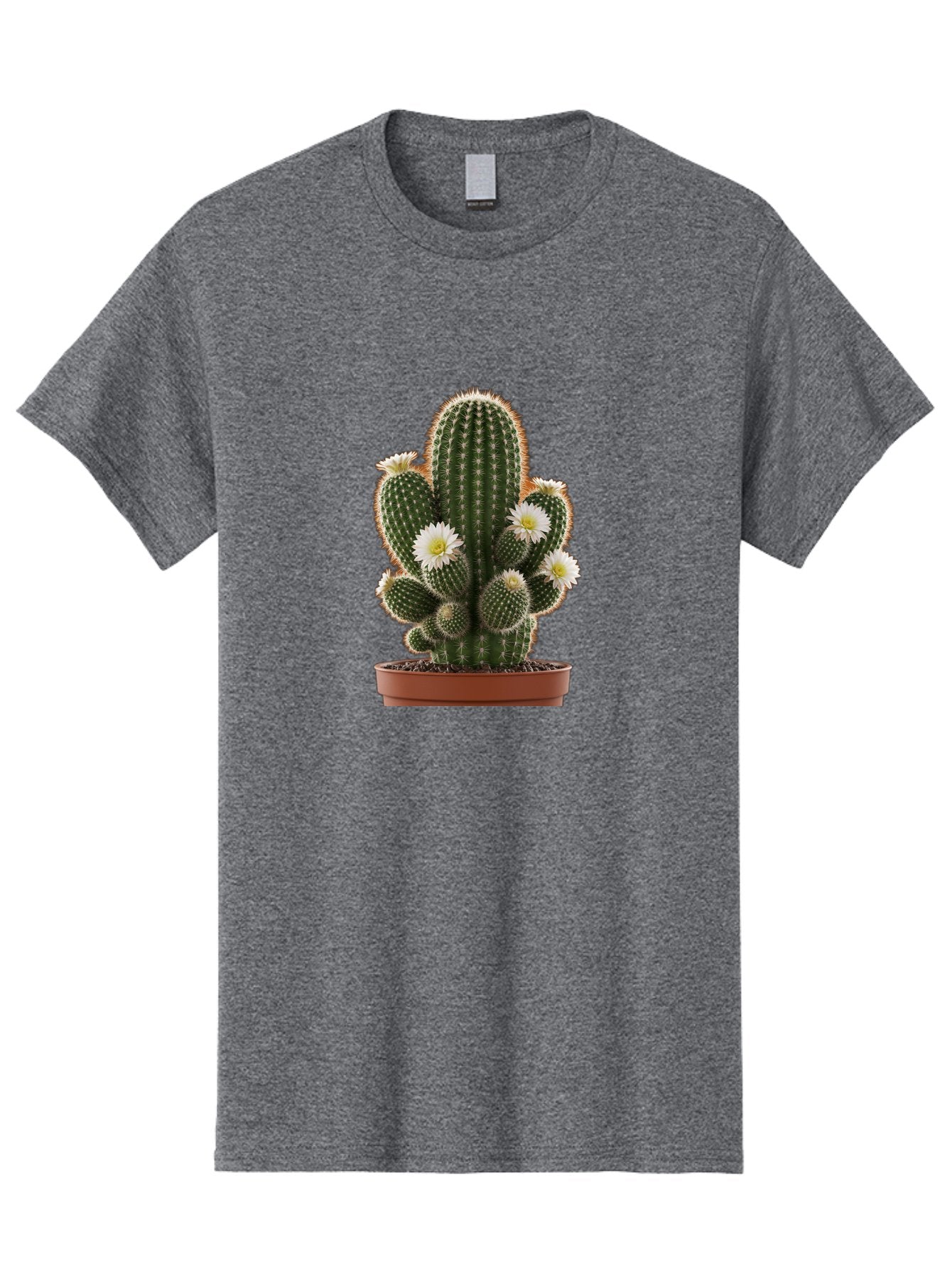 Cactus-With-White-Flowers Men'S Graphic Tee, 100% Cotton, Comfortable Casual Summer Wear, Machine Washable, Cactus Plant, White Flowers, Spiky Texture, Potted Cactus, Blooming Cactus, Desert Plants, Succulent Garden, Houseplants, Bac770 9