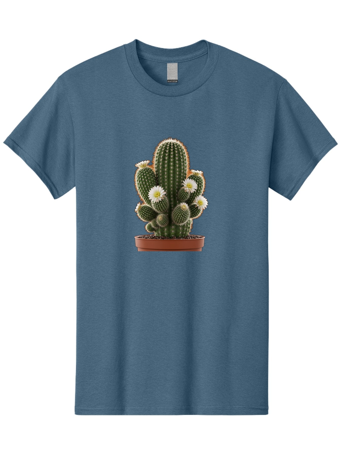 Cactus-With-White-Flowers Men'S Graphic Tee, 100% Cotton, Comfortable Casual Summer Wear, Machine Washable, Cactus Plant, White Flowers, Spiky Texture, Potted Cactus, Blooming Cactus, Desert Plants, Succulent Garden, Houseplants, Bac770 7