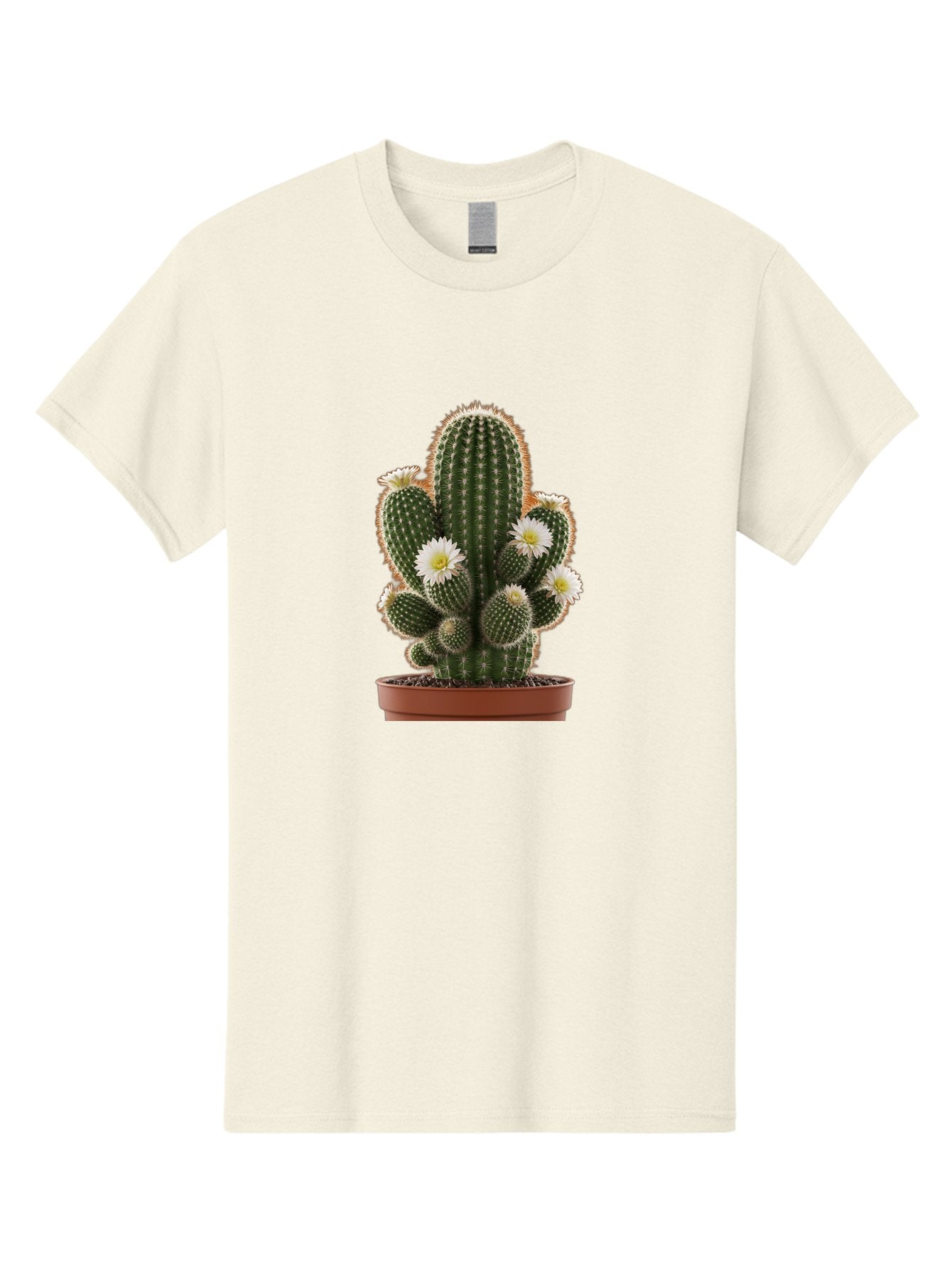 Cactus-With-White-Flowers Men'S Graphic Tee, 100% Cotton, Comfortable Casual Summer Wear, Machine Washable, Cactus Plant, White Flowers, Spiky Texture, Potted Cactus, Blooming Cactus, Desert Plants, Succulent Garden, Houseplants, Bac770 6