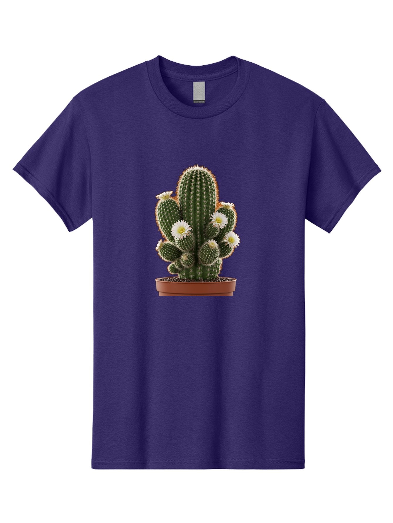 Cactus-With-White-Flowers Men'S Graphic Tee, 100% Cotton, Comfortable Casual Summer Wear, Machine Washable, Cactus Plant, White Flowers, Spiky Texture, Potted Cactus, Blooming Cactus, Desert Plants, Succulent Garden, Houseplants, Bac770 11