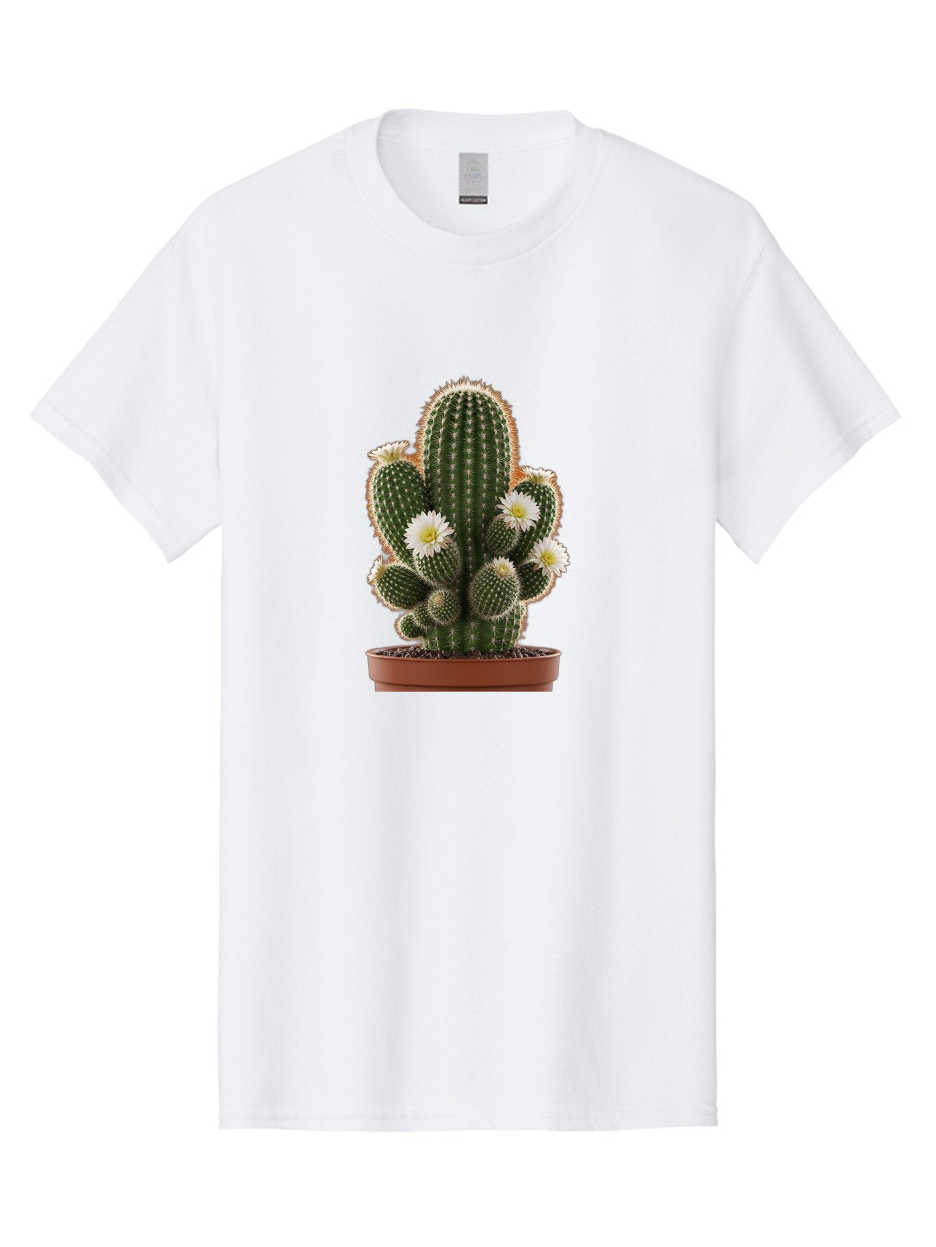 Cactus-With-White-Flowers Men'S Graphic Tee, 100% Cotton, Comfortable Casual Summer Wear, Machine Washable, Cactus Plant, White Flowers, Spiky Texture, Potted Cactus, Blooming Cactus, Desert Plants, Succulent Garden, Houseplants, Bac770
