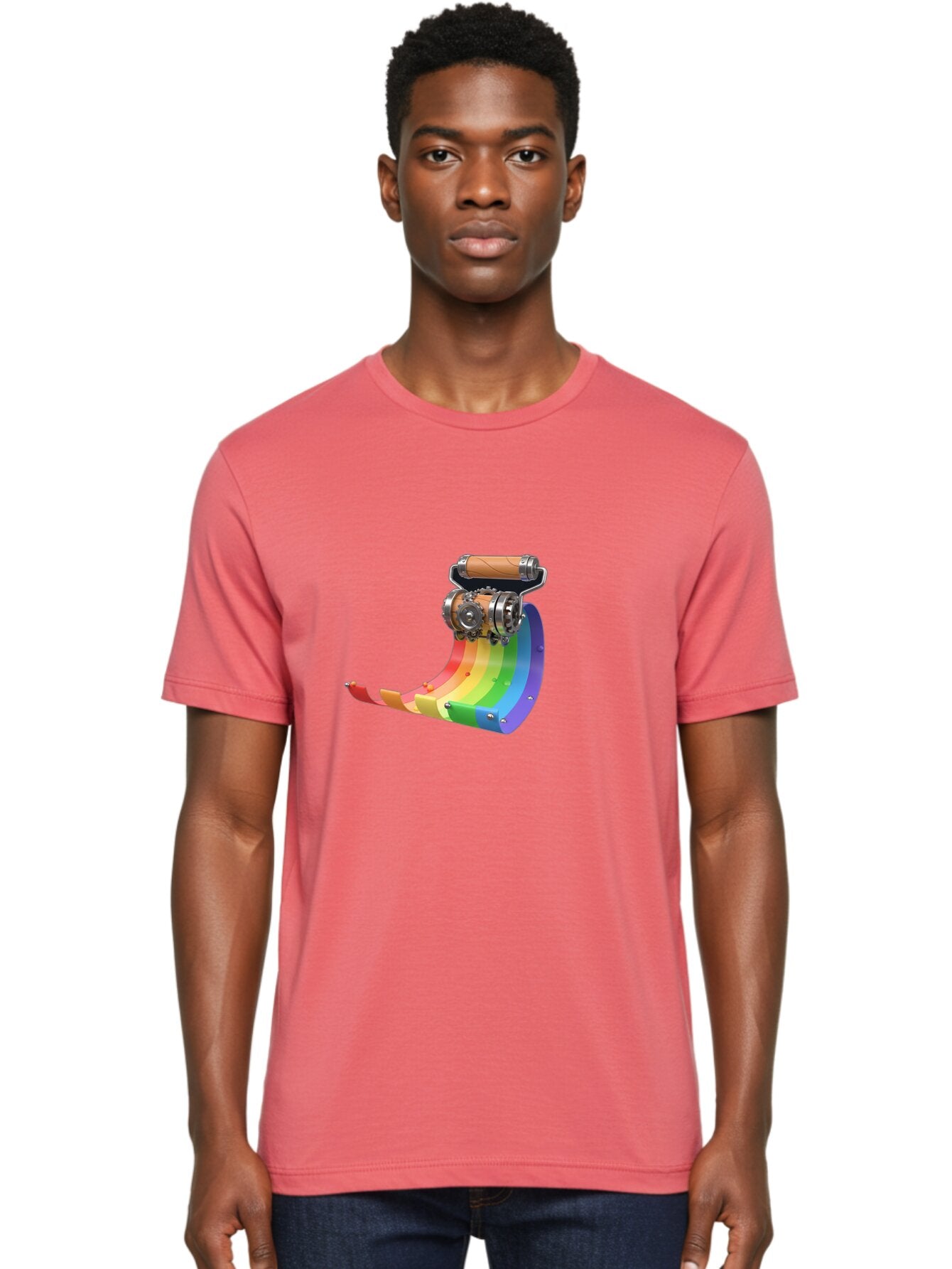 Camera-On-Strip Men'S Graphic Tee, 100% Cotton, Comfortable Casual Summer Wear, Machine Washable, Steampunk Machinery, Industrial Design, Rainbow-Colored Metal, 3D Rendering, Futuristic Technology, Retro-Futurism, Imaginative Concept, Bac772 19