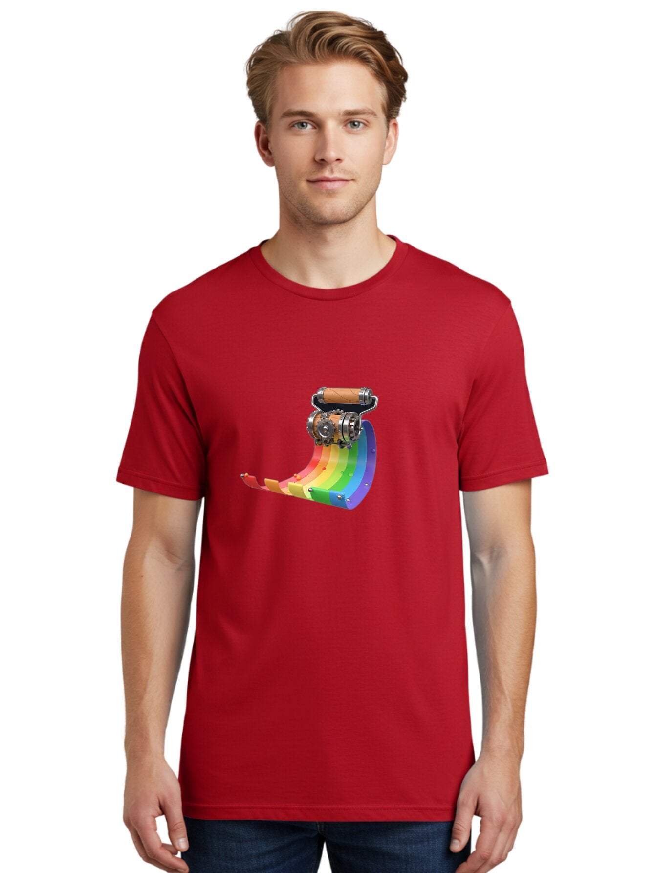 Camera-On-Strip Men'S Graphic Tee, 100% Cotton, Comfortable Casual Summer Wear, Machine Washable, Steampunk Machinery, Industrial Design, Rainbow-Colored Metal, 3D Rendering, Futuristic Technology, Retro-Futurism, Imaginative Concept, Bac772 17