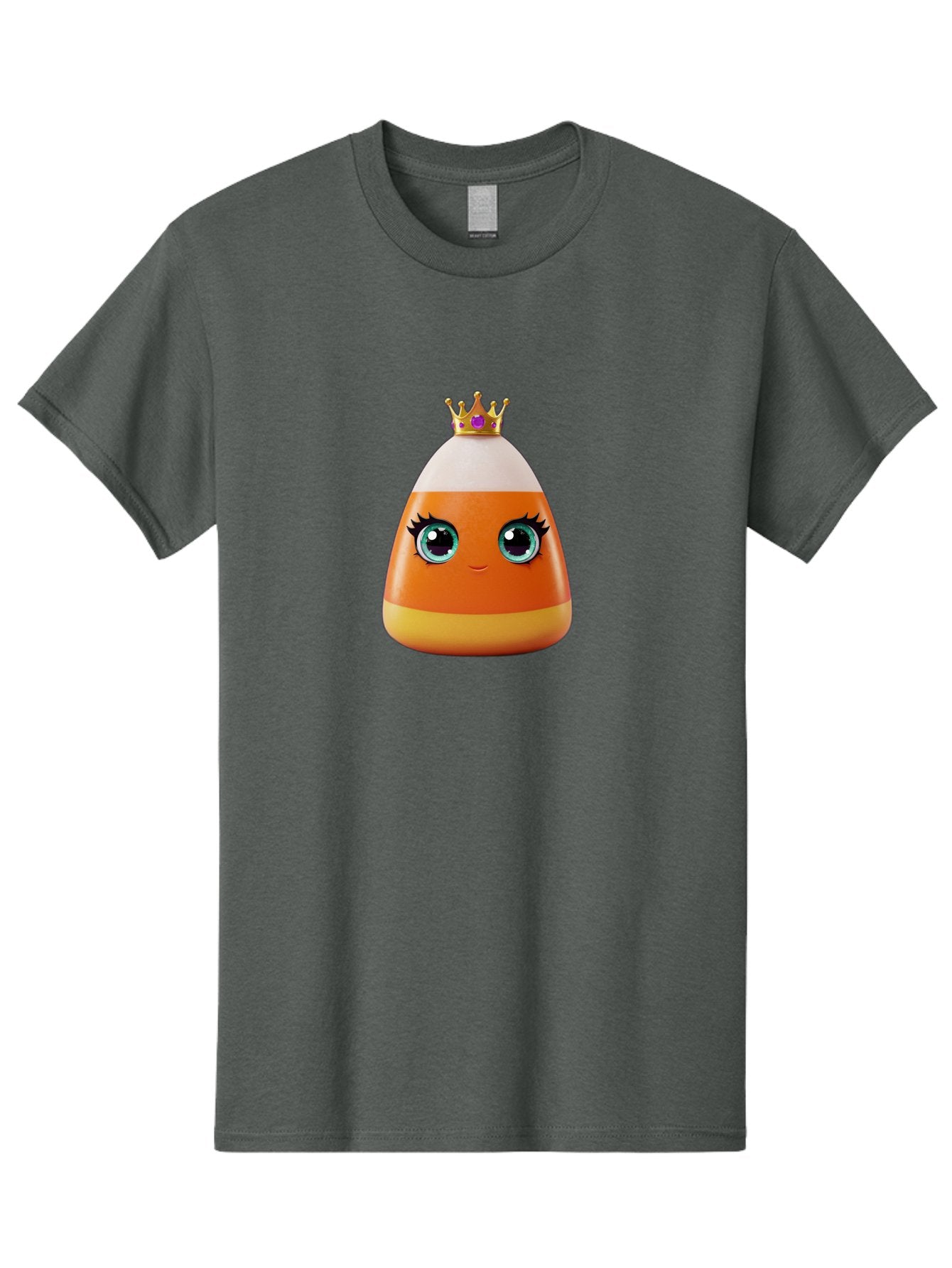 Candy-Corn-Princess Men'S Graphic Tee, 100% Cotton, Comfortable Casual Summer Wear, Machine Washable, Cartoon Candy Corn, Cute Face, Blue Eyes, Eyelashes, Crown, Princess Theme, Halloween Candy, Sweet Treat, Colorful Character Bac776 6