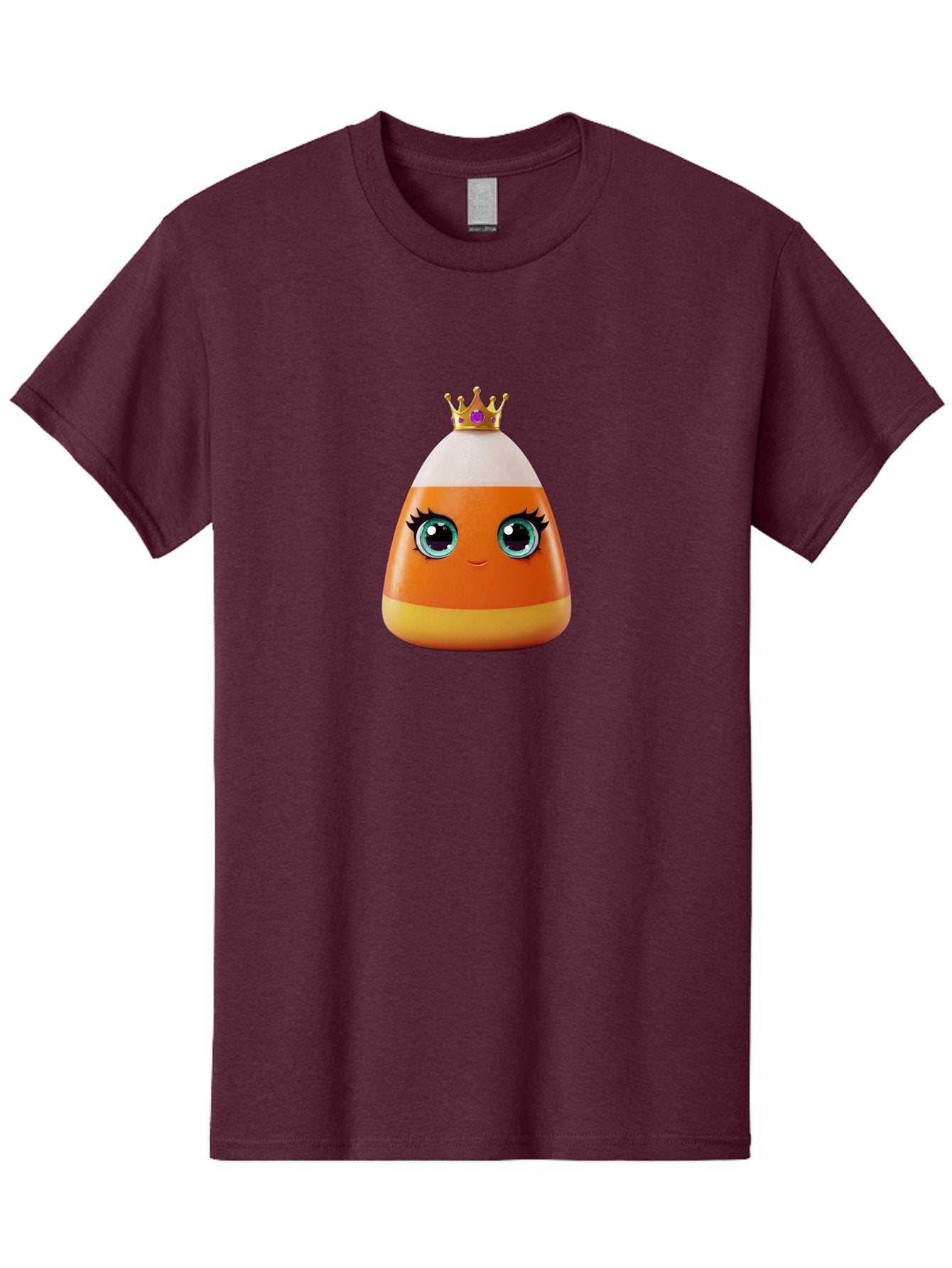 Candy-Corn-Princess Men'S Graphic Tee, 100% Cotton, Comfortable Casual Summer Wear, Machine Washable, Cartoon Candy Corn, Cute Face, Blue Eyes, Eyelashes, Crown, Princess Theme, Halloween Candy, Sweet Treat, Colorful Character Bac776 11