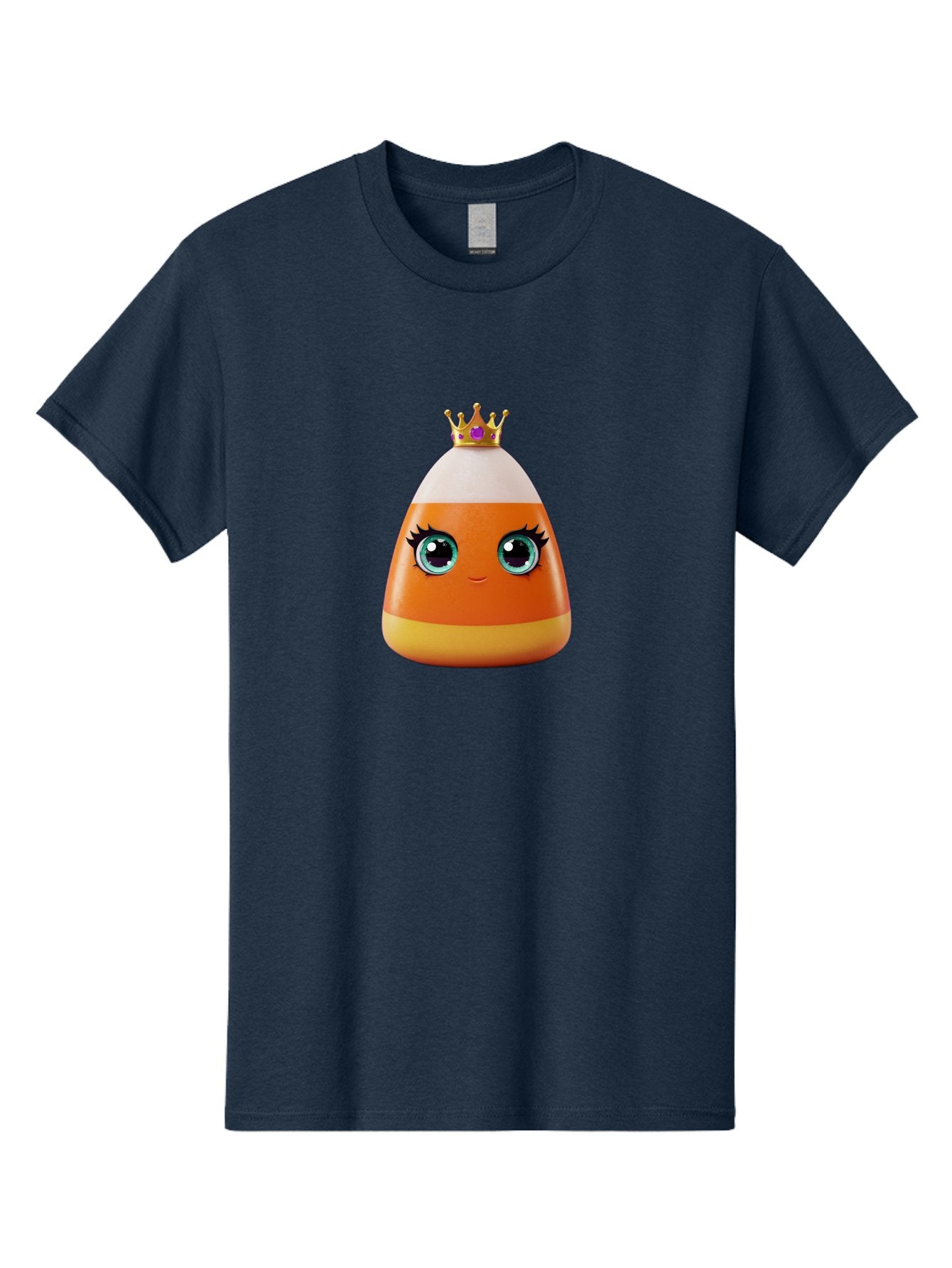 Candy-Corn-Princess Men'S Graphic Tee, 100% Cotton, Comfortable Casual Summer Wear, Machine Washable, Cartoon Candy Corn, Cute Face, Blue Eyes, Eyelashes, Crown, Princess Theme, Halloween Candy, Sweet Treat, Colorful Character Bac776 4