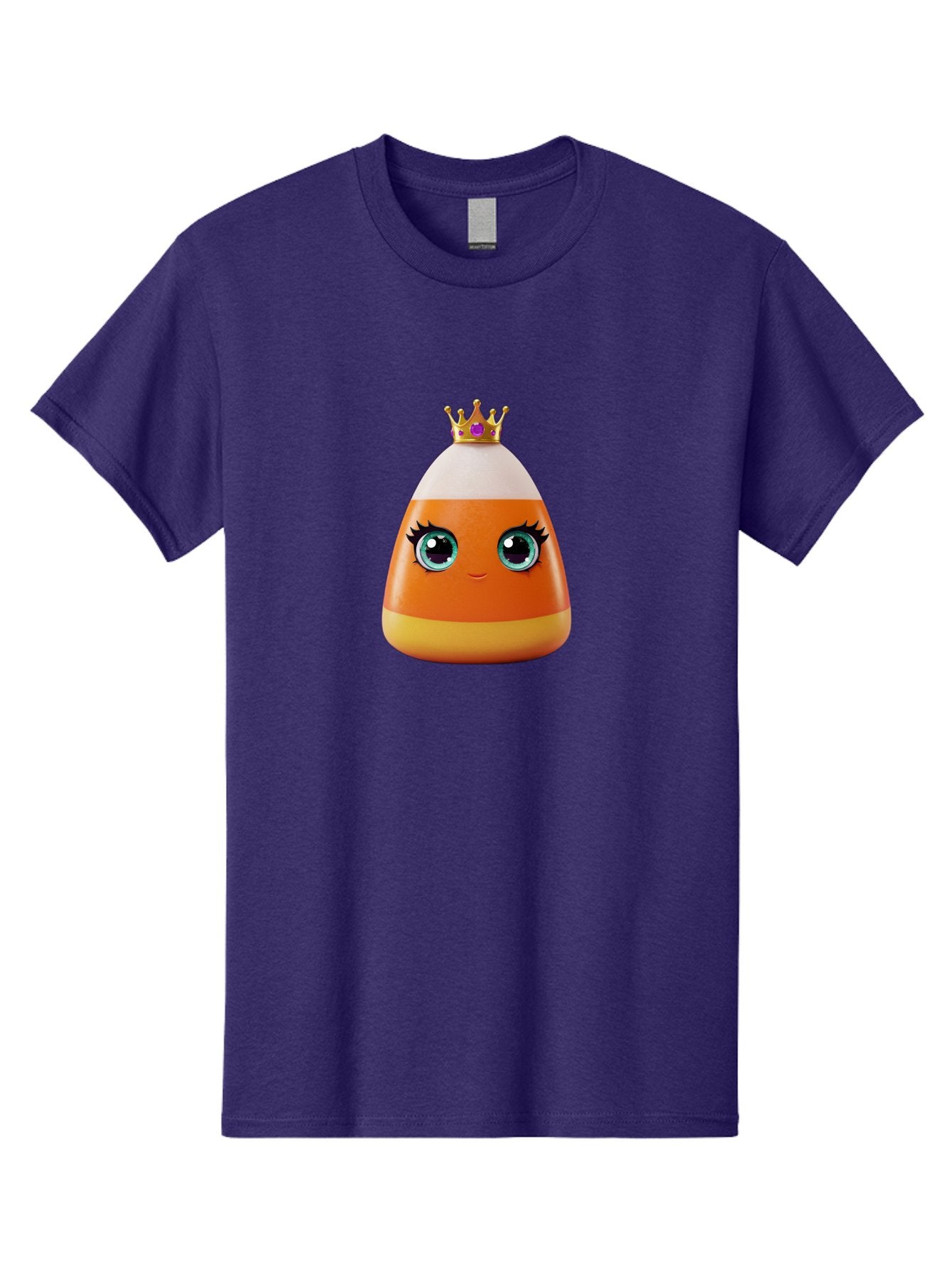 Candy-Corn-Princess Men'S Graphic Tee, 100% Cotton, Comfortable Casual Summer Wear, Machine Washable, Cartoon Candy Corn, Cute Face, Blue Eyes, Eyelashes, Crown, Princess Theme, Halloween Candy, Sweet Treat, Colorful Character Bac776 9