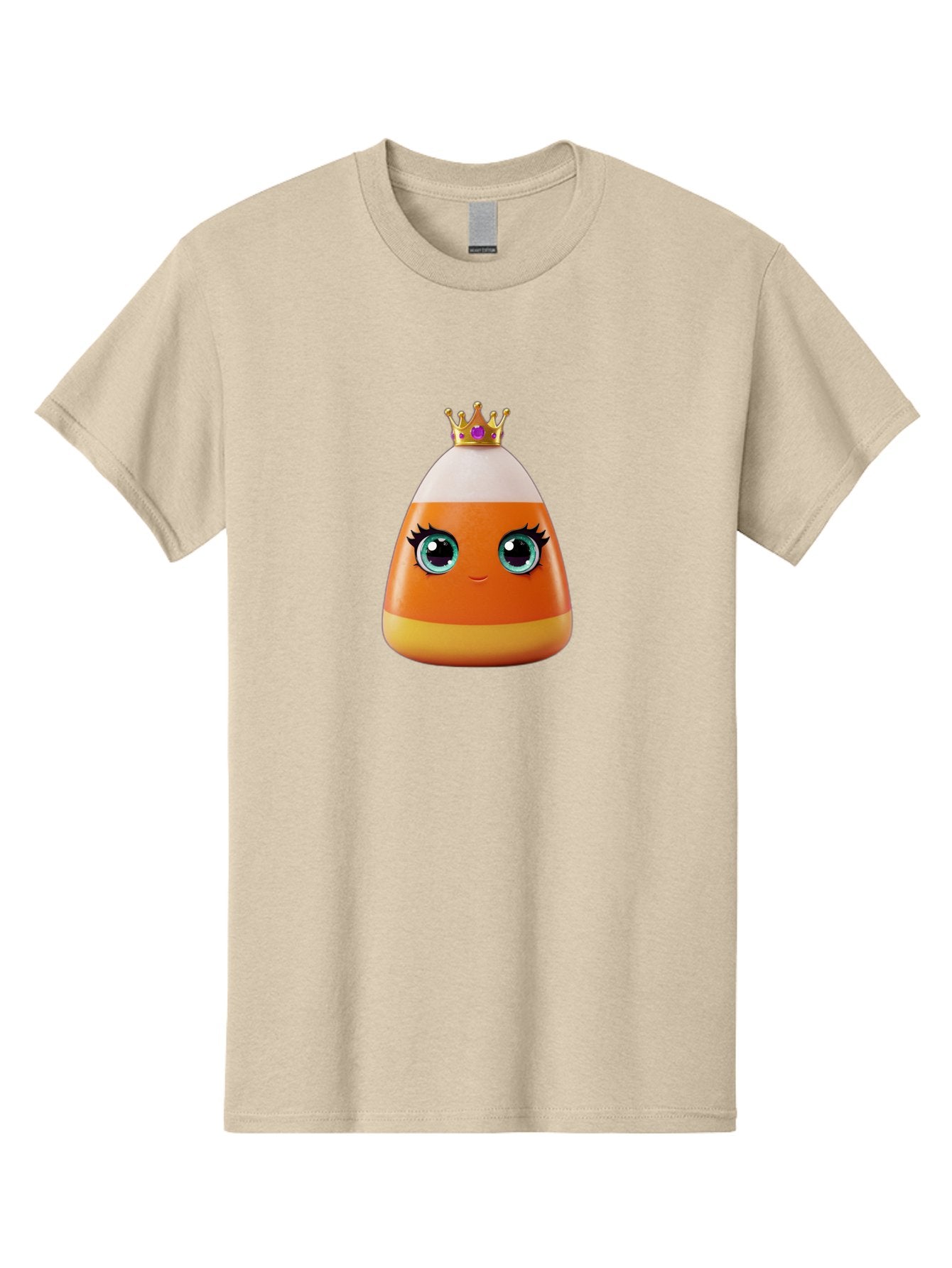 Candy-Corn-Princess Men'S Graphic Tee, 100% Cotton, Comfortable Casual Summer Wear, Machine Washable, Cartoon Candy Corn, Cute Face, Blue Eyes, Eyelashes, Crown, Princess Theme, Halloween Candy, Sweet Treat, Colorful Character Bac776 5
