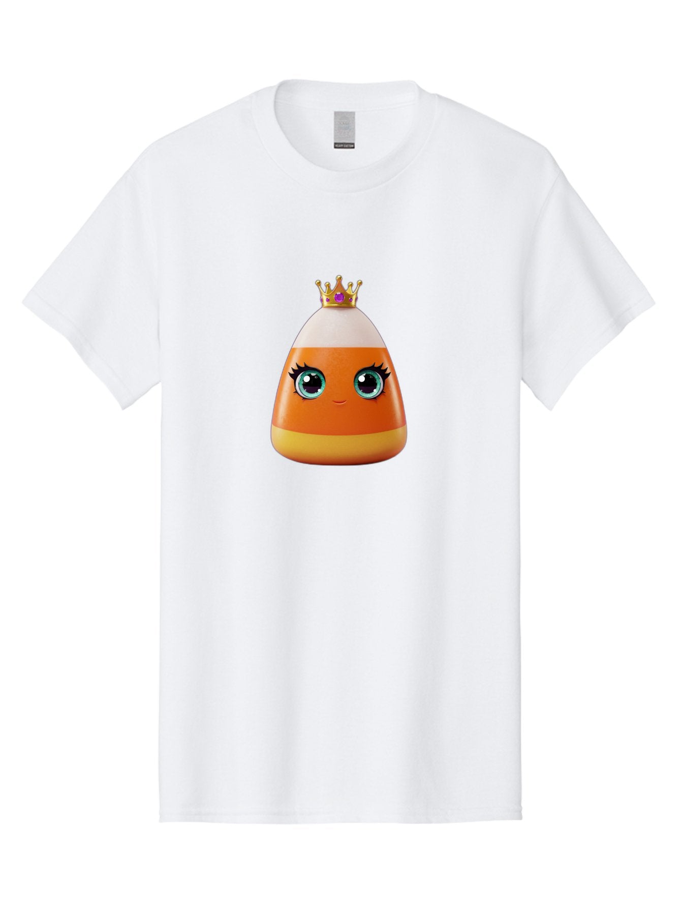 Candy-Corn-Princess Men'S Graphic Tee, 100% Cotton, Comfortable Casual Summer Wear, Machine Washable, Cartoon Candy Corn, Cute Face, Blue Eyes, Eyelashes, Crown, Princess Theme, Halloween Candy, Sweet Treat, Colorful Character Bac776 14