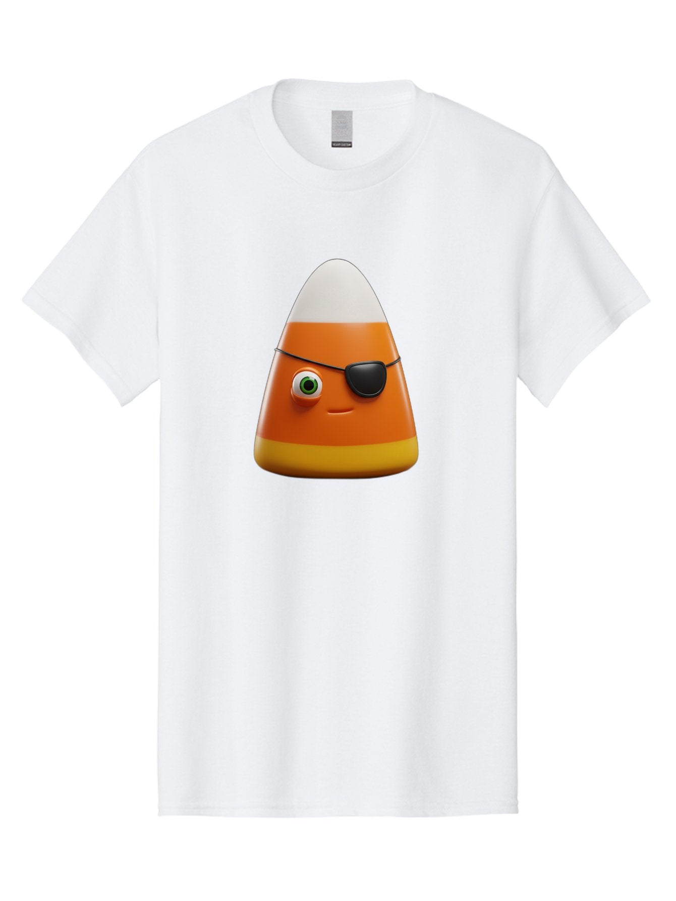Candy-Corn-With-Eye-Patch Men'S Graphic Tee, 100% Cotton, Comfortable Casual Summer Wear, Machine Washable, Candy Corn Cartoon Character, Halloween Candy, Pirate-Themed Sweets, Sweet Treats, Colorful Candy, Fun Halloween, Cartoon Graphics, Bac778