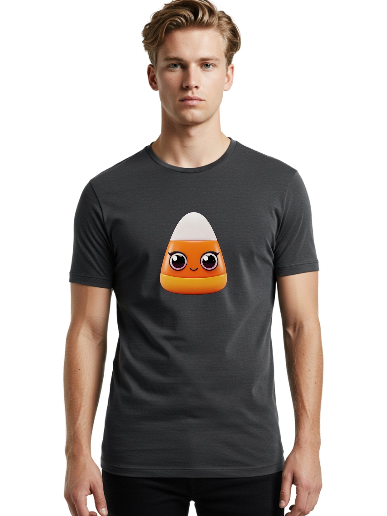 Candy-Corn Men'S Graphic Tee, 100% Cotton, Comfortable Casual Summer Wear, Machine Washable, Emotive Candy Corn, Cartoon Character, Halloween Treats, Sweet Treats, Festive Sweets, Candy Illustration, Adorable Graphics Bac779 19