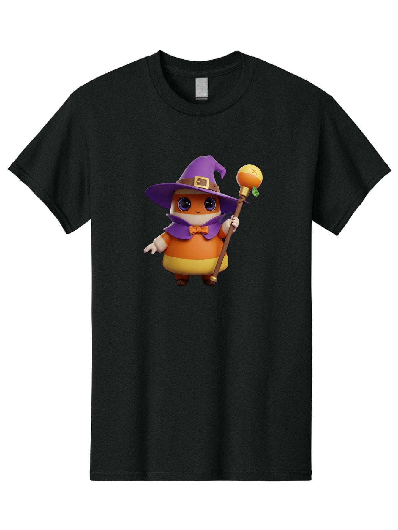 Candy-Witch Men'S Graphic Tee, 100% Cotton, Comfortable Casual Summer Wear, Machine Washable, Candy Character, Wizard Hat, Magical Staff, Orange Bow Tie, Purple Cape, Cartoon Style, Fantasy Creature, Sweet Treat, Magical Powers, Bac780 9