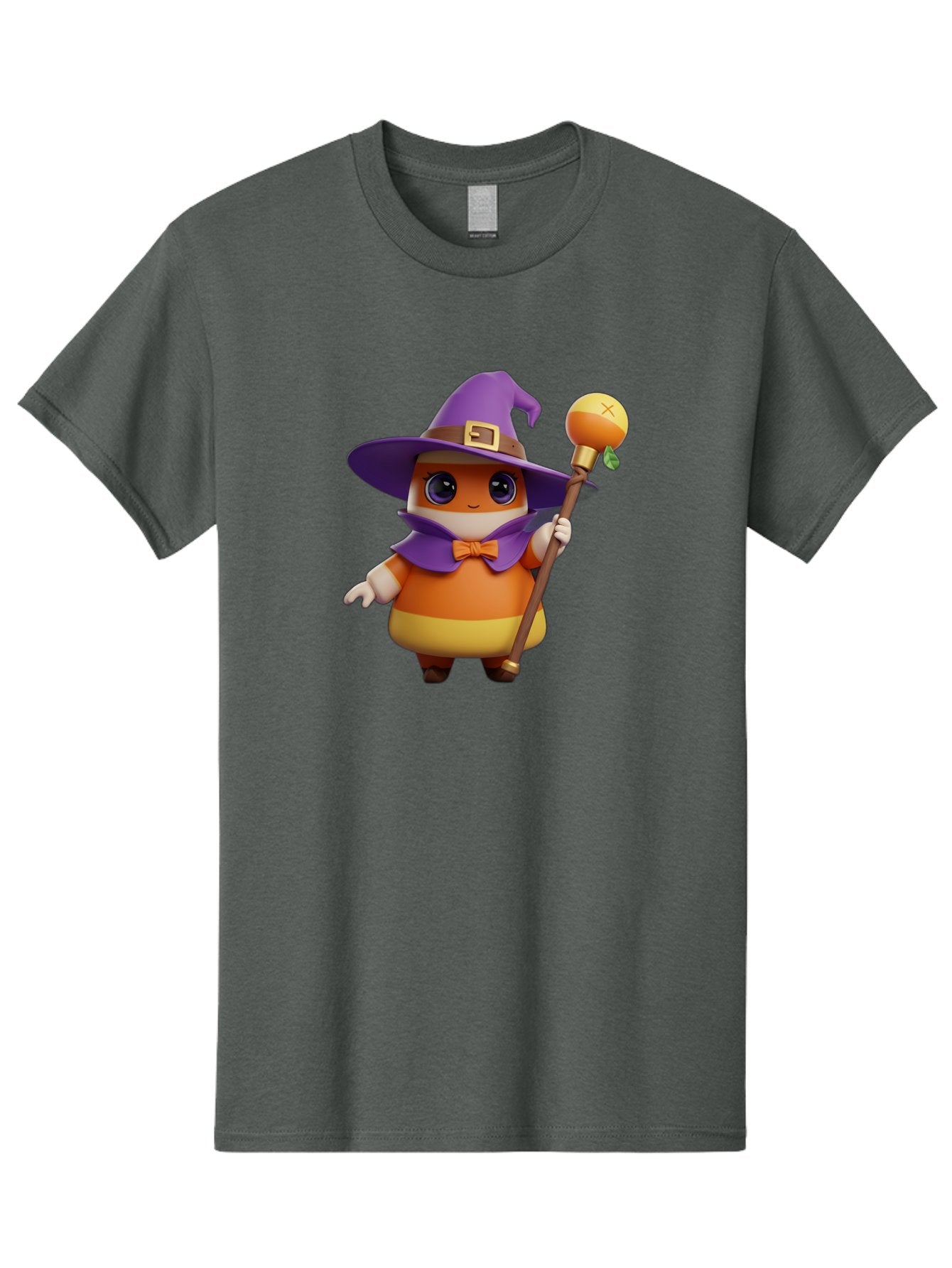 Candy-Witch Men'S Graphic Tee, 100% Cotton, Comfortable Casual Summer Wear, Machine Washable, Candy Character, Wizard Hat, Magical Staff, Orange Bow Tie, Purple Cape, Cartoon Style, Fantasy Creature, Sweet Treat, Magical Powers, Bac780