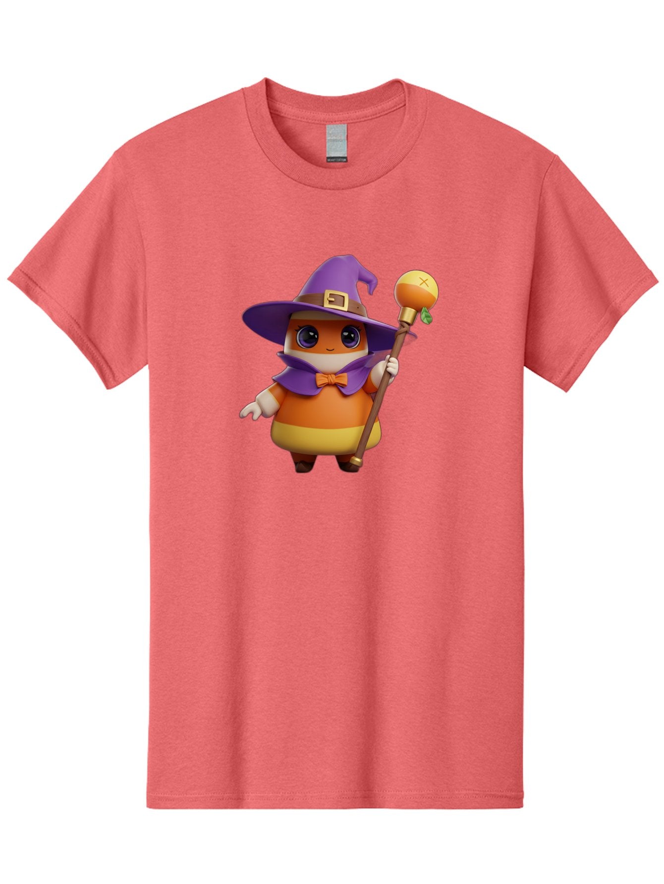 Candy-Witch Men'S Graphic Tee, 100% Cotton, Comfortable Casual Summer Wear, Machine Washable, Candy Character, Wizard Hat, Magical Staff, Orange Bow Tie, Purple Cape, Cartoon Style, Fantasy Creature, Sweet Treat, Magical Powers, Bac780 7