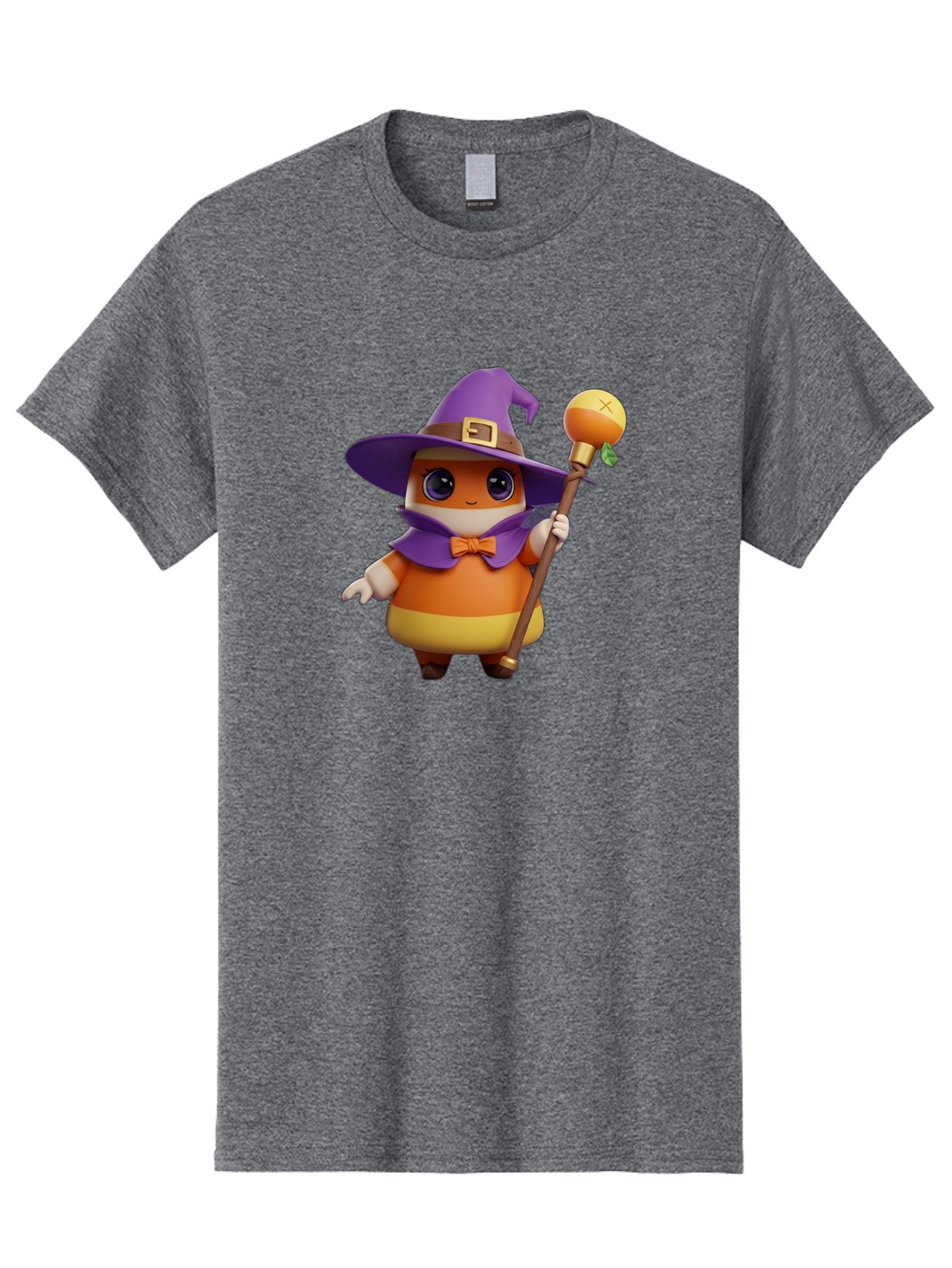 Candy-Witch Men'S Graphic Tee, 100% Cotton, Comfortable Casual Summer Wear, Machine Washable, Candy Character, Wizard Hat, Magical Staff, Orange Bow Tie, Purple Cape, Cartoon Style, Fantasy Creature, Sweet Treat, Magical Powers, Bac780 3