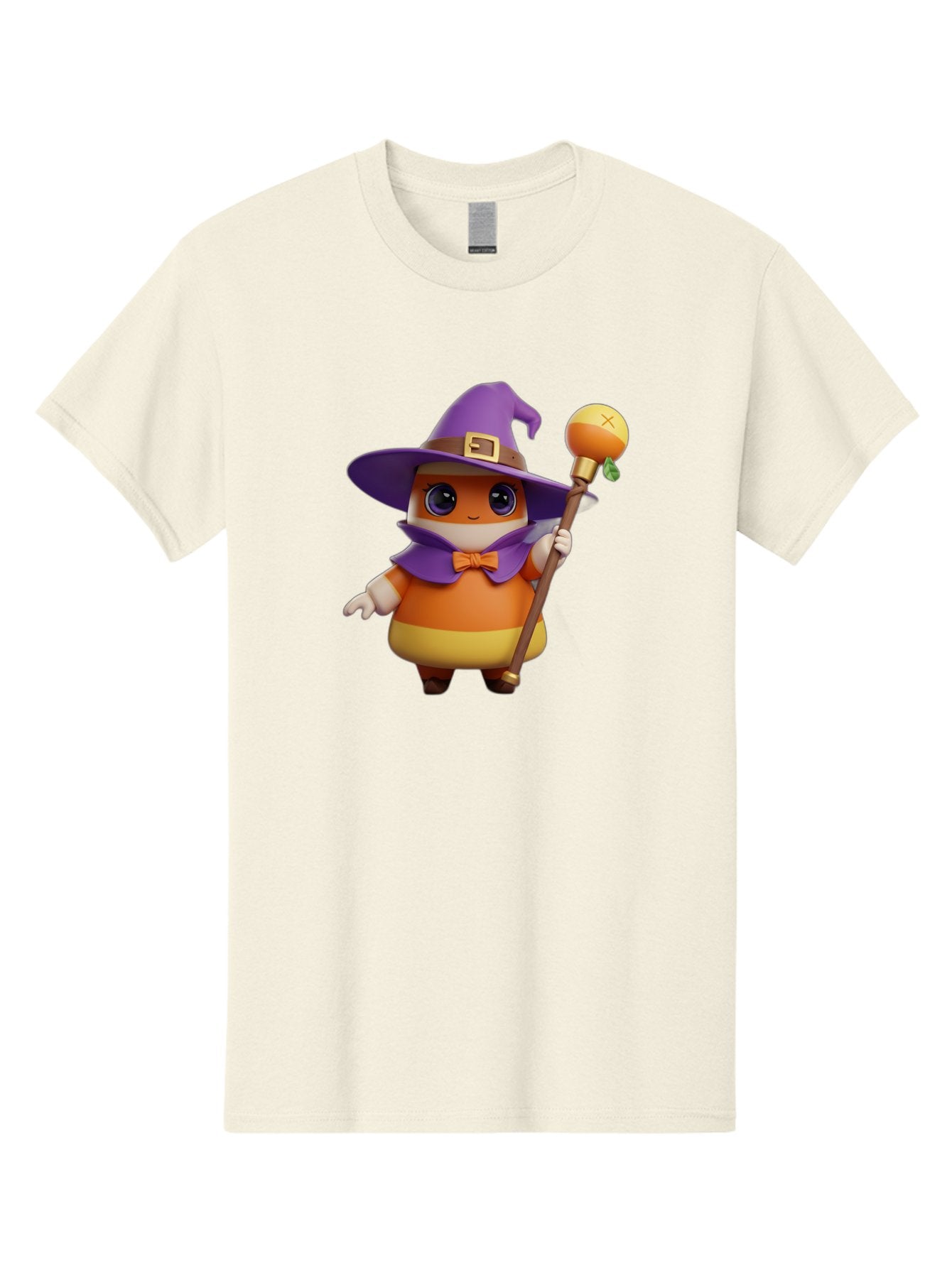 Candy-Witch Men'S Graphic Tee, 100% Cotton, Comfortable Casual Summer Wear, Machine Washable, Candy Character, Wizard Hat, Magical Staff, Orange Bow Tie, Purple Cape, Cartoon Style, Fantasy Creature, Sweet Treat, Magical Powers, Bac780 15