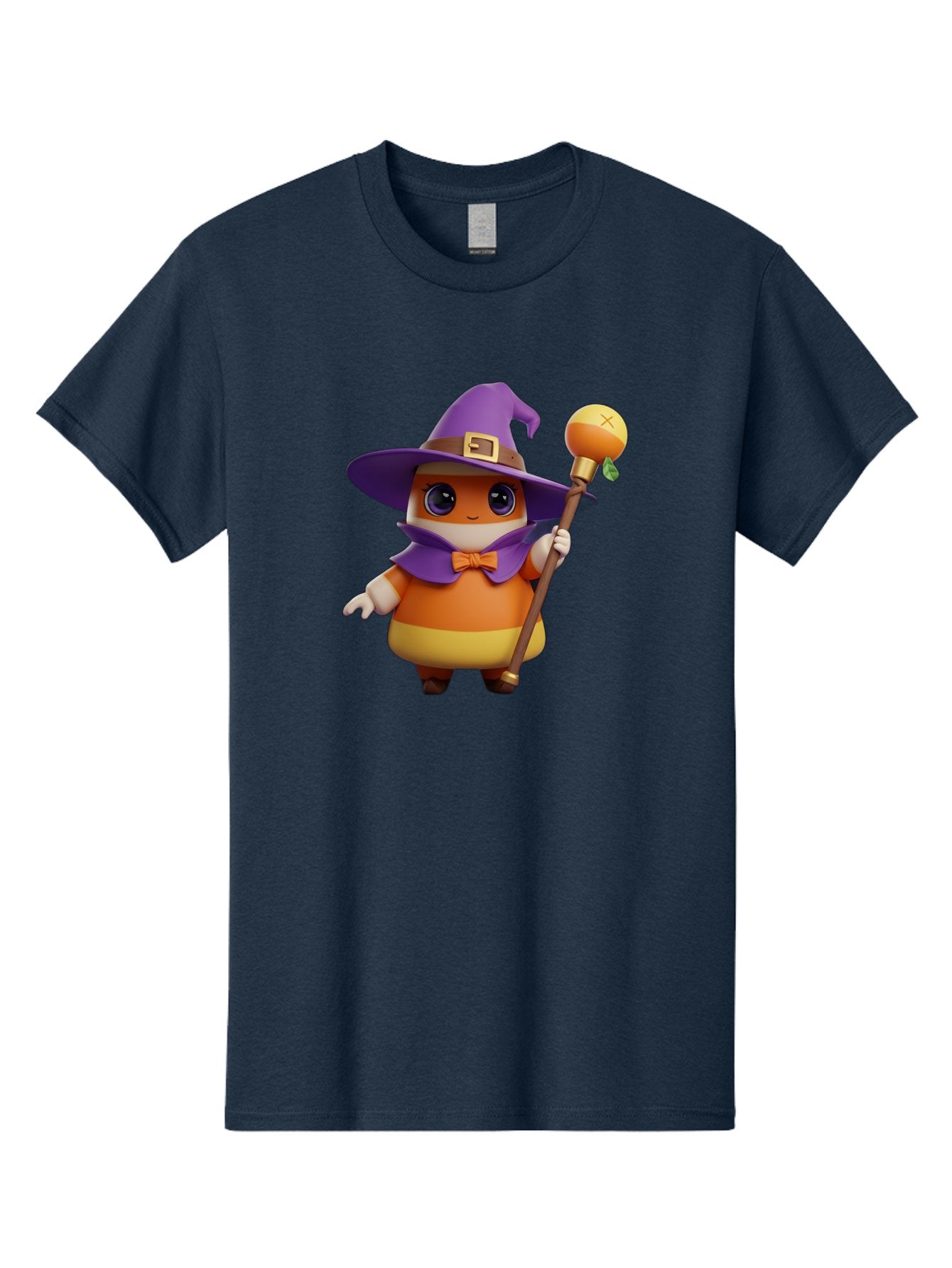 Candy-Witch Men'S Graphic Tee, 100% Cotton, Comfortable Casual Summer Wear, Machine Washable, Candy Character, Wizard Hat, Magical Staff, Orange Bow Tie, Purple Cape, Cartoon Style, Fantasy Creature, Sweet Treat, Magical Powers, Bac780 5