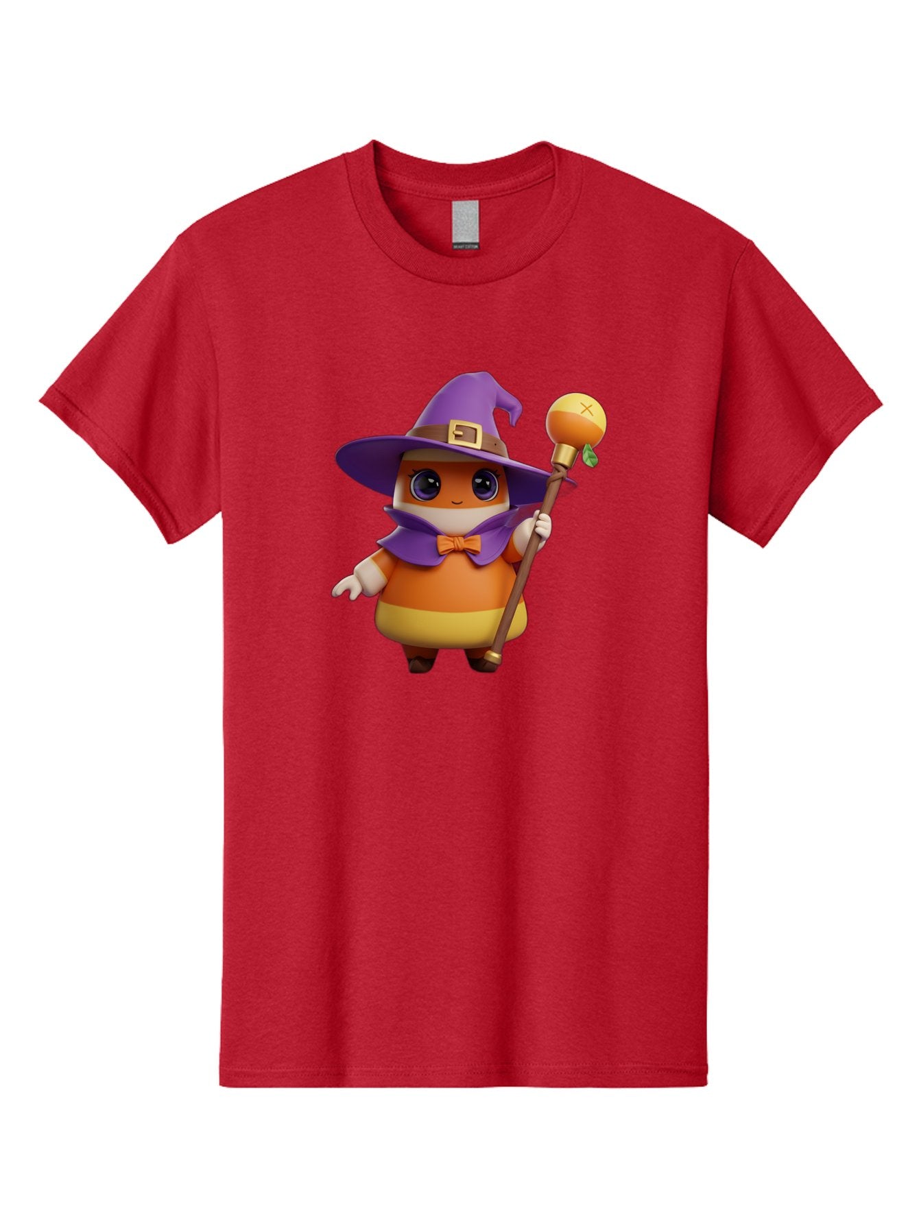Candy-Witch Men'S Graphic Tee, 100% Cotton, Comfortable Casual Summer Wear, Machine Washable, Candy Character, Wizard Hat, Magical Staff, Orange Bow Tie, Purple Cape, Cartoon Style, Fantasy Creature, Sweet Treat, Magical Powers, Bac780 6