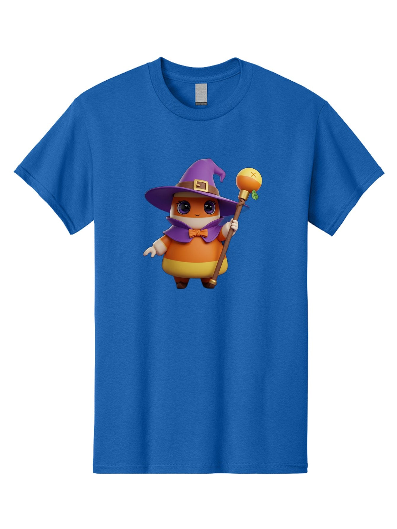 Candy-Witch Men'S Graphic Tee, 100% Cotton, Comfortable Casual Summer Wear, Machine Washable, Candy Character, Wizard Hat, Magical Staff, Orange Bow Tie, Purple Cape, Cartoon Style, Fantasy Creature, Sweet Treat, Magical Powers, Bac780 12